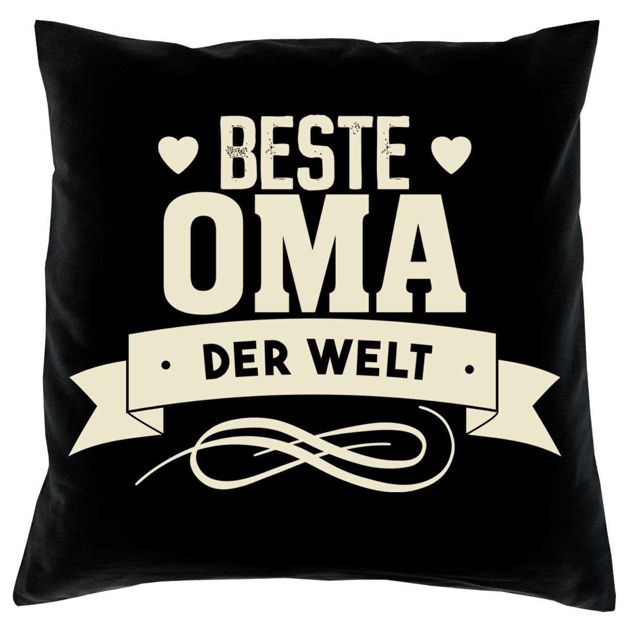 Soreso® Dekokissen Kissen Beste Oma der Welt & Urkunde, Geschenk Geburtstagsgeschenk schwarz | Dekokissen