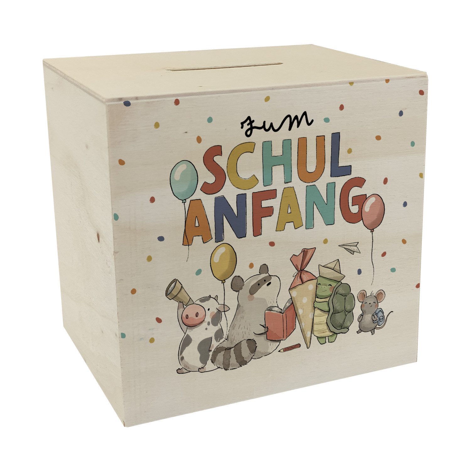 Spardose Tiere zur Einschulung Spardose aus Holz mit Spruch Zum Schulanfang