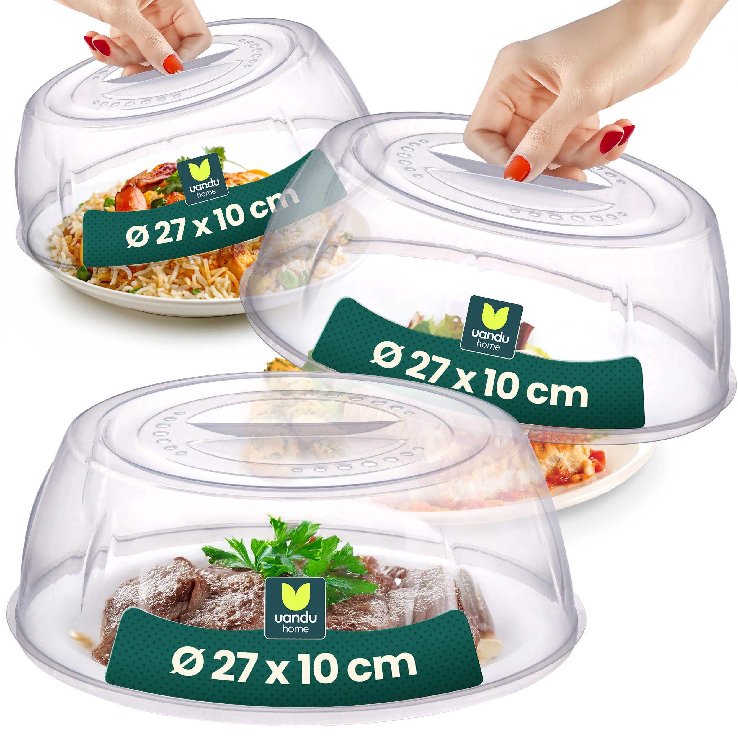 uandu home Mikrowellenbehälter Mikrowellen Abdeckung, Mikrowellengeschirr, Microwellenabdeckungen, (Küche Aufbewahrung & Organisation, Microwellengerät, Abdeckhaube, Microwave Cover, 3-tlg., Ø 27x10 cm)