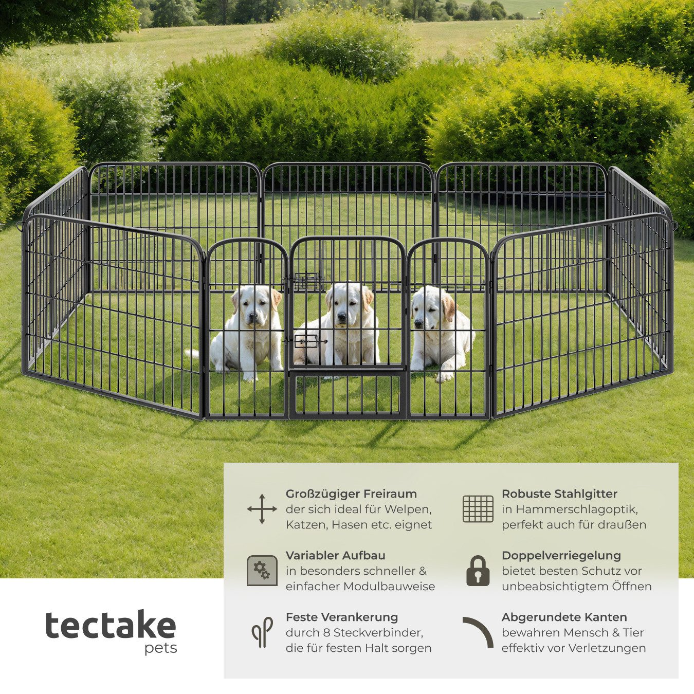 tectake Freigehege Welpenauslauf, 8-teilig, faltbar
