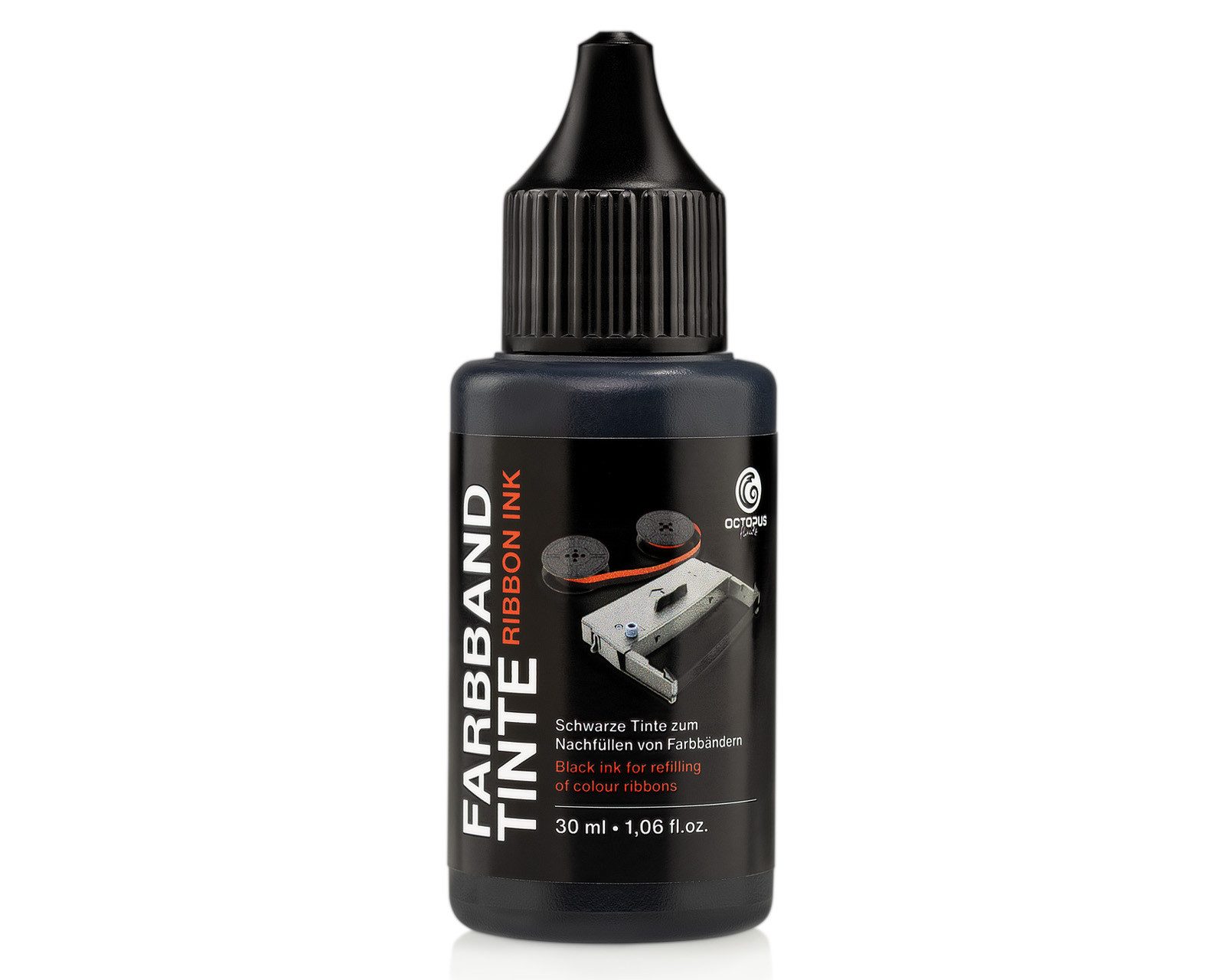 OCTOPUS Fluids Beschriftungsband Farbbandtinte, Farbbandfarbe zum Nachfüllen von Farbbändern, schwarz
