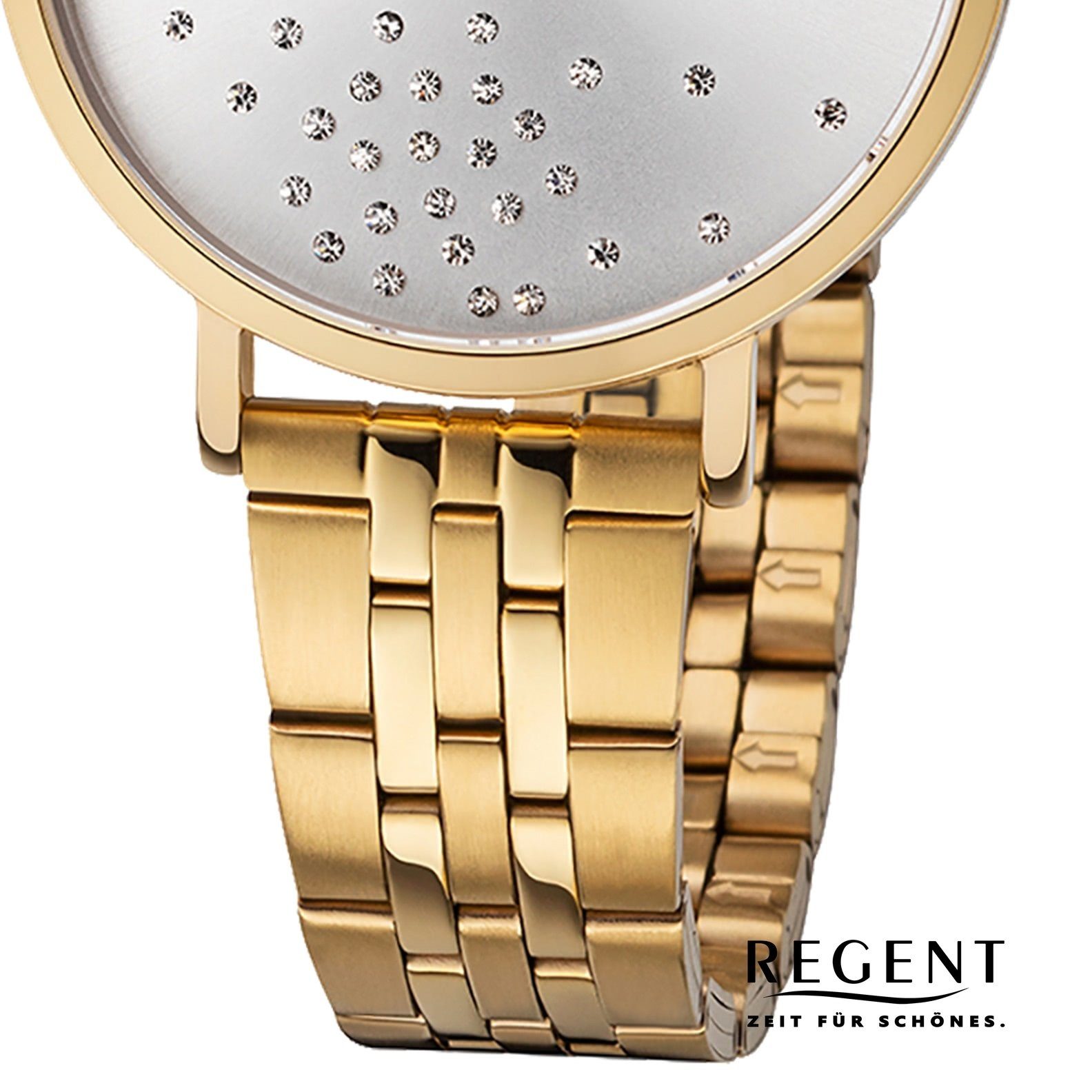 Uhr mittel 36mm), Armbanduhr Regent (ca. Edelstahlarmband BA-596 Edelstahl, Regent Damen Damen rund, Quarzuhr
