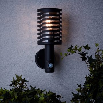 Lightbox Außen-Wandleuchte, Bewegungsmelder, ohne Leuchtmittel, Haustürlampe, 33 x 16 x 13 cm, Edelstahl/Kunststoff, matt schwarz