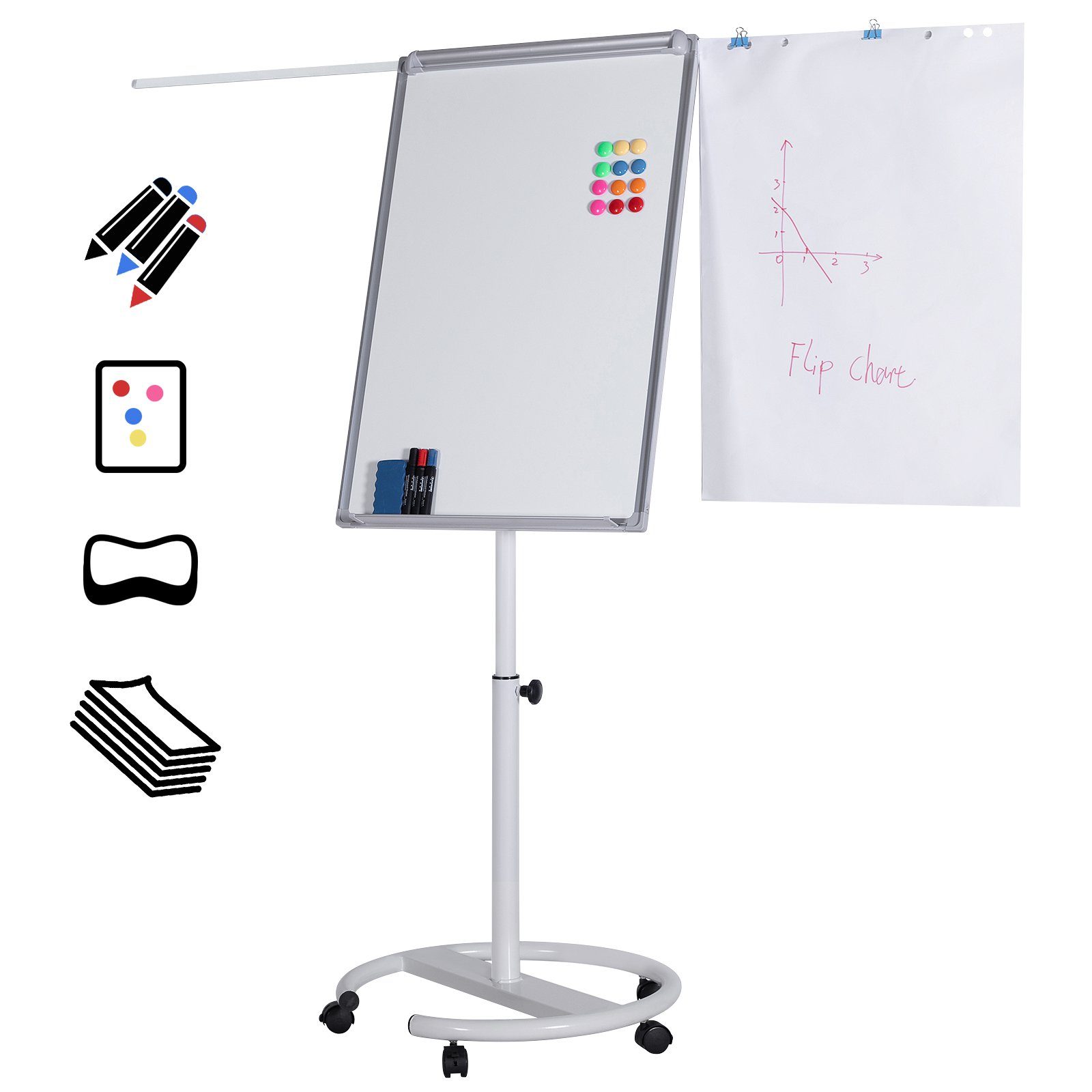 Jago Magnettafel Flipchart mit Rundfuß - 60x90cm, höhenverstellbar, Staffelei