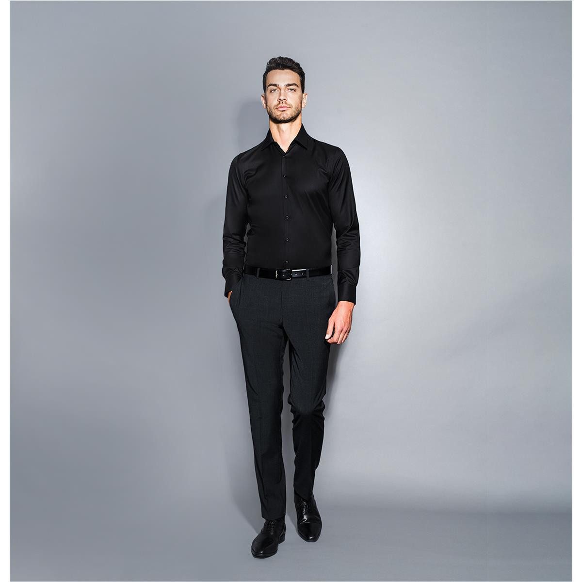HECHTER PARIS Anzughose HECHTER PARIS Corporate Hose Herren Tailored Modern Fit Schwarz