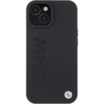 BMW Smartphone-Hülle BMW Apple iPhone 15 Plus Schutzhülle MagSafe Leather Hot Stamp Schwarz