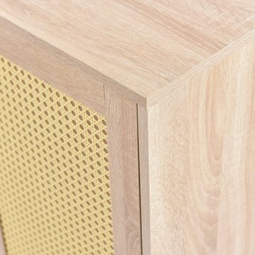 OKWISH Sideboard Schubladenschrank (Rattan Sonoma Eiche,Verstellbare Ablage, Massivholzfüßen), für Wohnzimmer Schlafzimmer-120 x 82 x 40 cm (B/H/T)