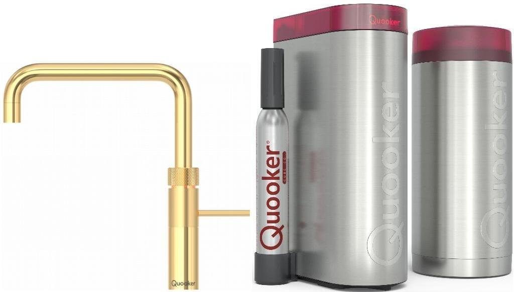 QUOOKER Küchenarmatur QUOOKER FUSION SQUARE Gold Combi B mit CUBE 2 (22FSGLDCUBE) (2-St) 100°C Kochendwasserhahn mit Trinkwassersystem