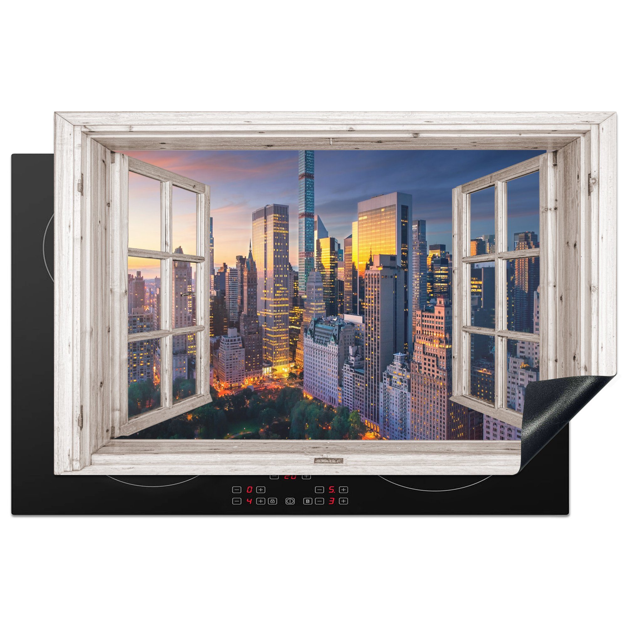 MuchoWow Herdblende-/Abdeckplatte Ansicht - New York - Skyline, Vinyl, (1 tlg), 81x52 cm, Induktionskochfeld Schutz für die küche, Ceranfeldabdeckung