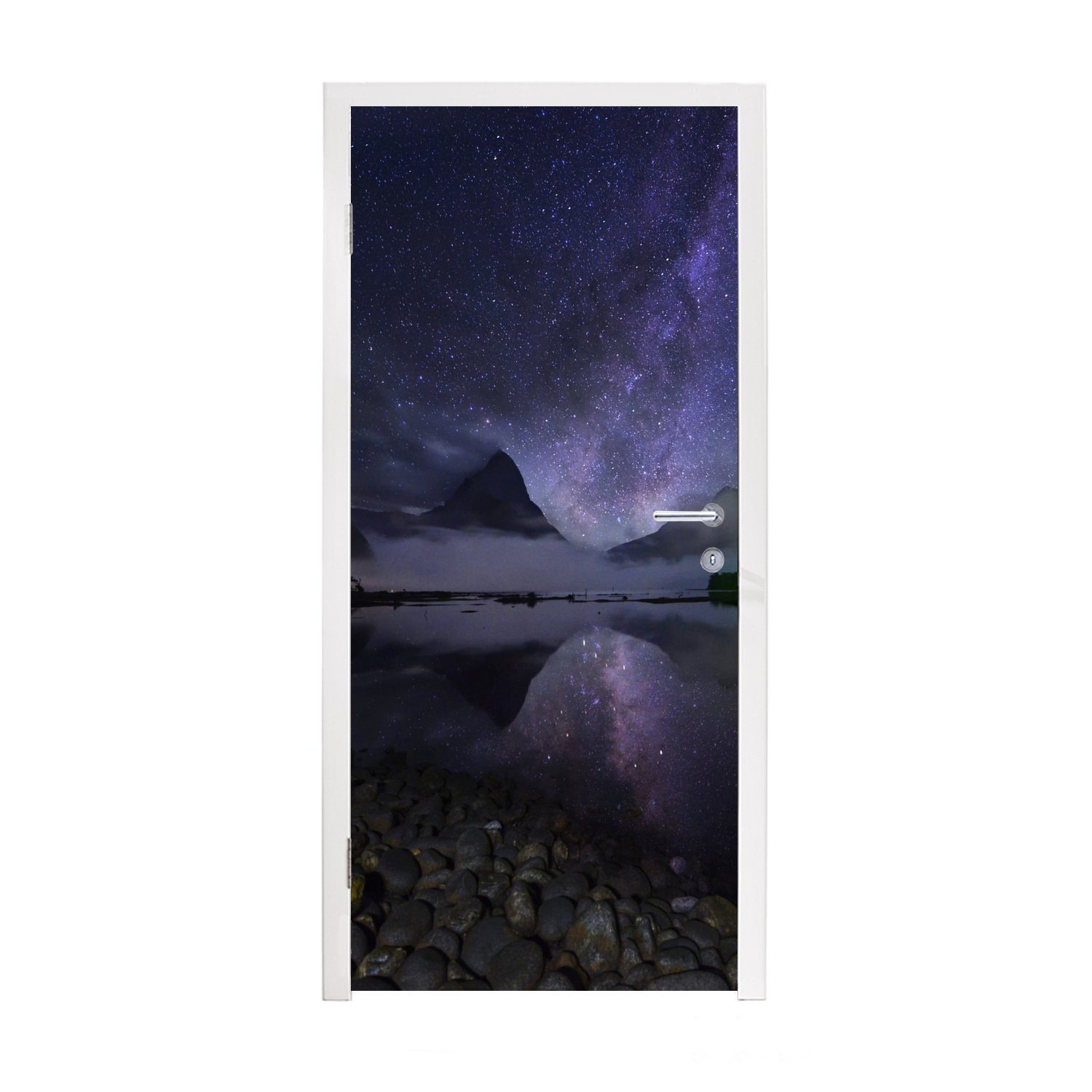Türaufkleber, Fiordland Nacht, für National bei MuchoWow Neuseeland bedruckt, cm Tür, Türtapete (1 Park in Fototapete St), 75x205 Matt,