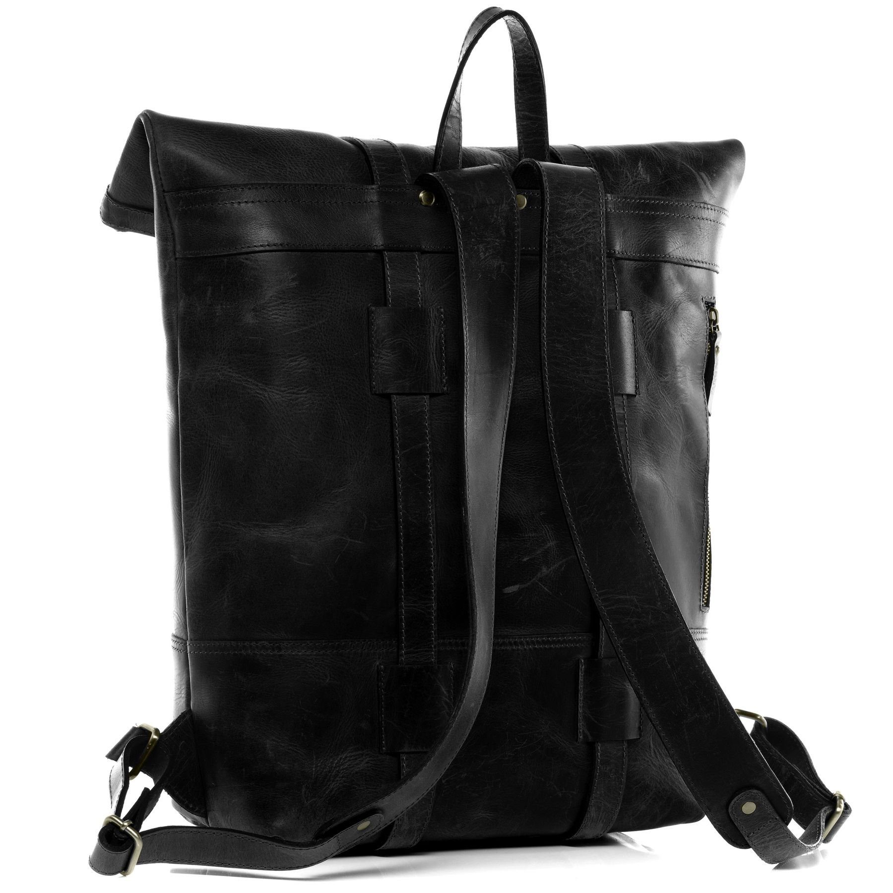 Leder Zoll Vintage-schwarz Cityrucksack CHAZ, Damen Echtleder Herren Rucksack 15,4 VAIN SID Herren schwarz-vintage Backpack &