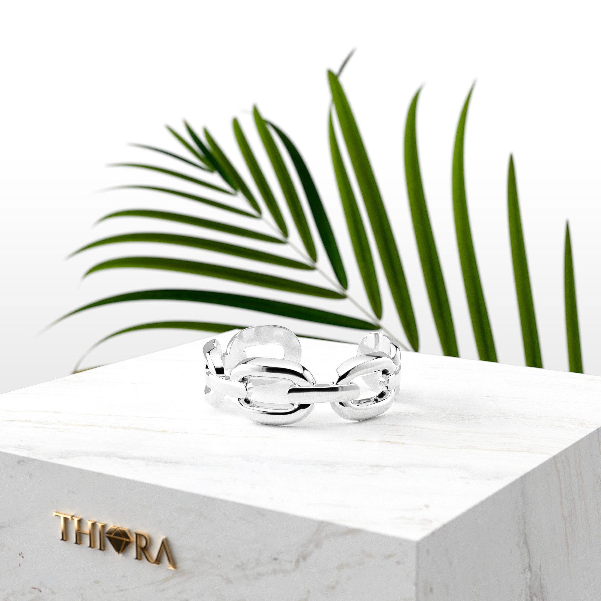 THIORA Fingerring Offener Damen Ring, Kettenglieder, Gliederkette, Edelstahl, offen & größenverstellbar, 6.5 mm Ringbreite, Edelstahl