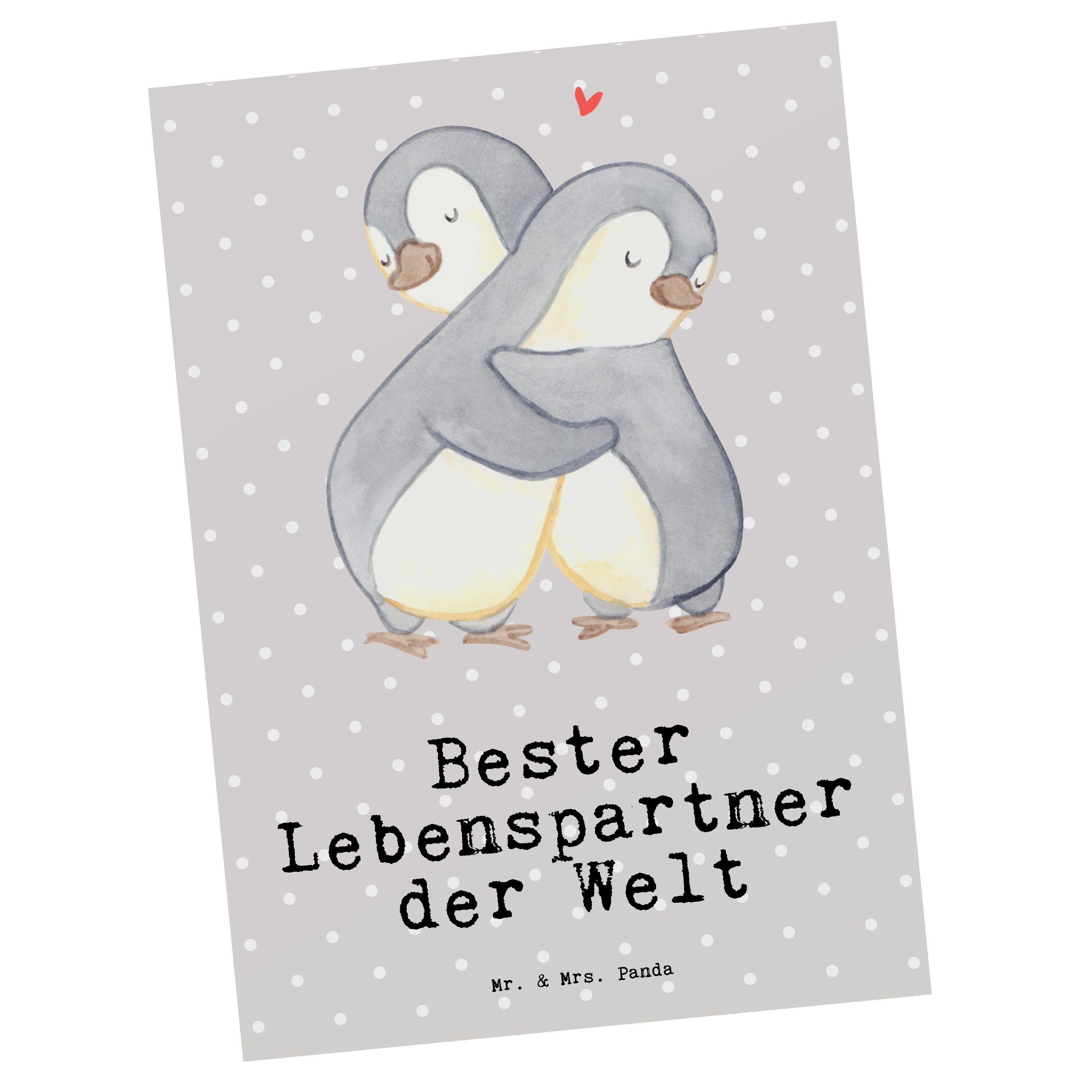Mr. & Mrs. Panda Postkarte Pinguin Bester Lebenspartner der Welt - Grau Pastell - Geschenk, Sche