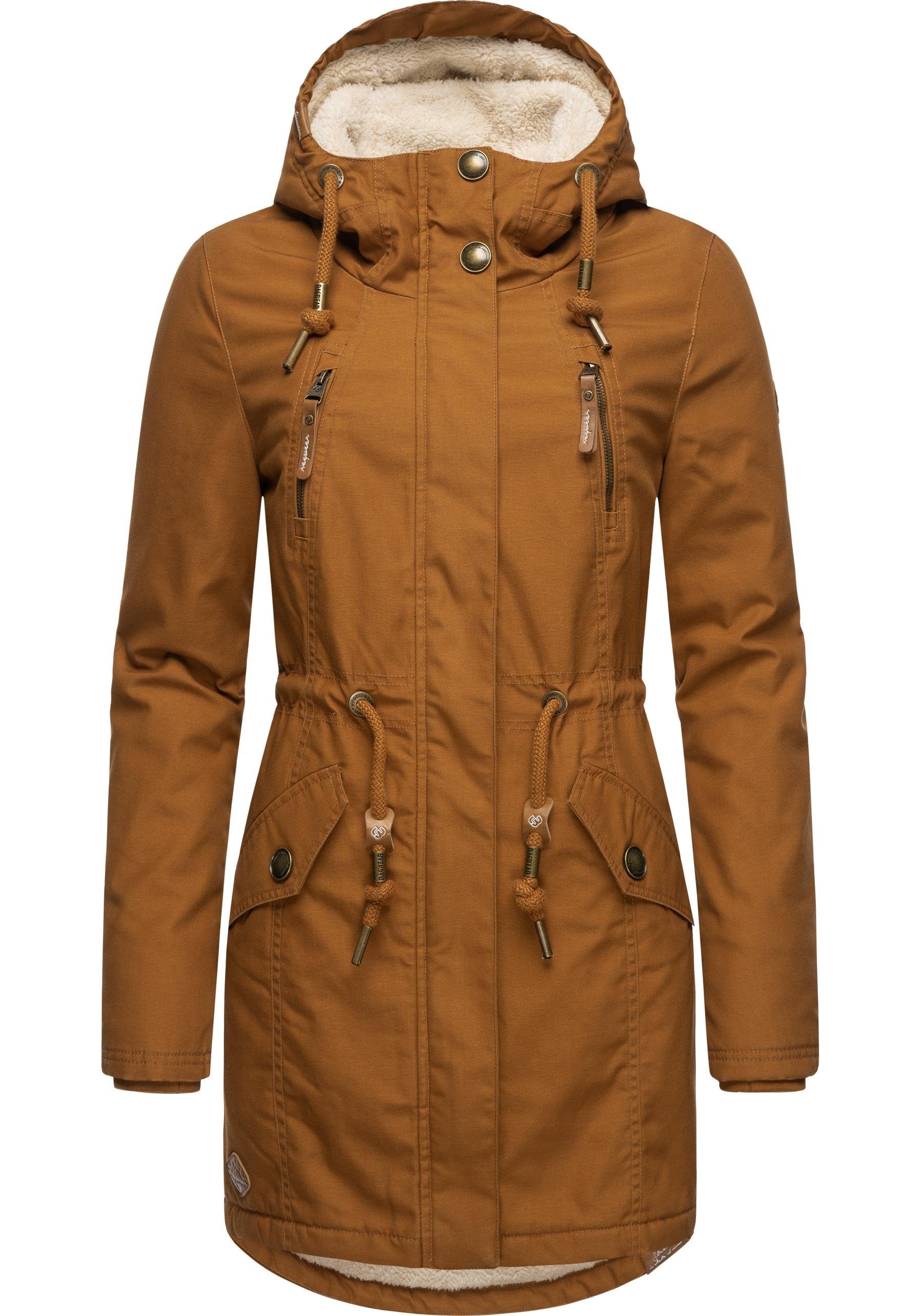 Ragwear Wintermantel Elsie stylischer Winterparka mit Kapuze und Teddyfleece