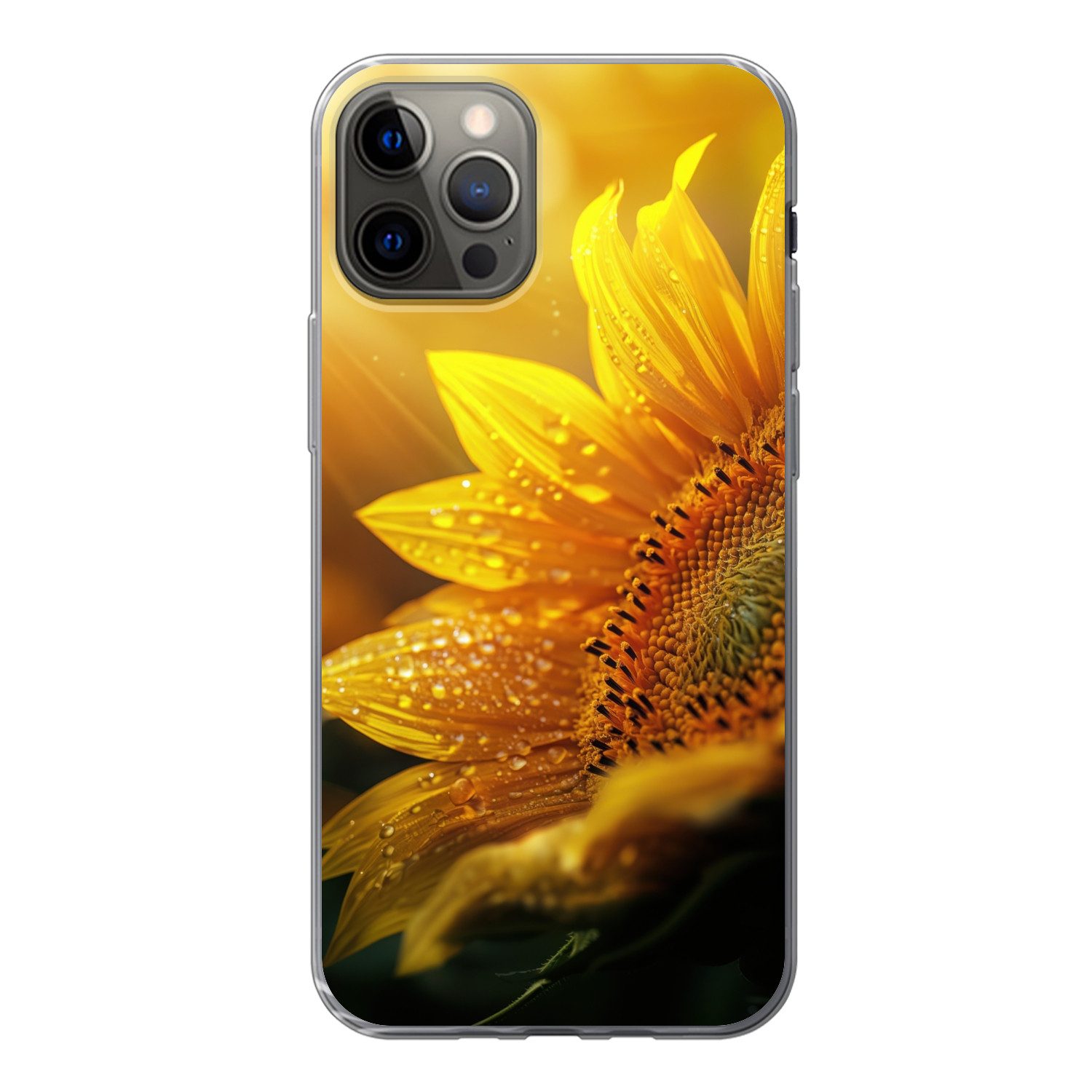 MuchoWow Handyhülle für Apple iPhone 13 Pro Sonnenblume - Tautropfen - Gelb - Sonnenlicht, Smartphone-Bumper, Print, Handy Schutzhülle Dünn