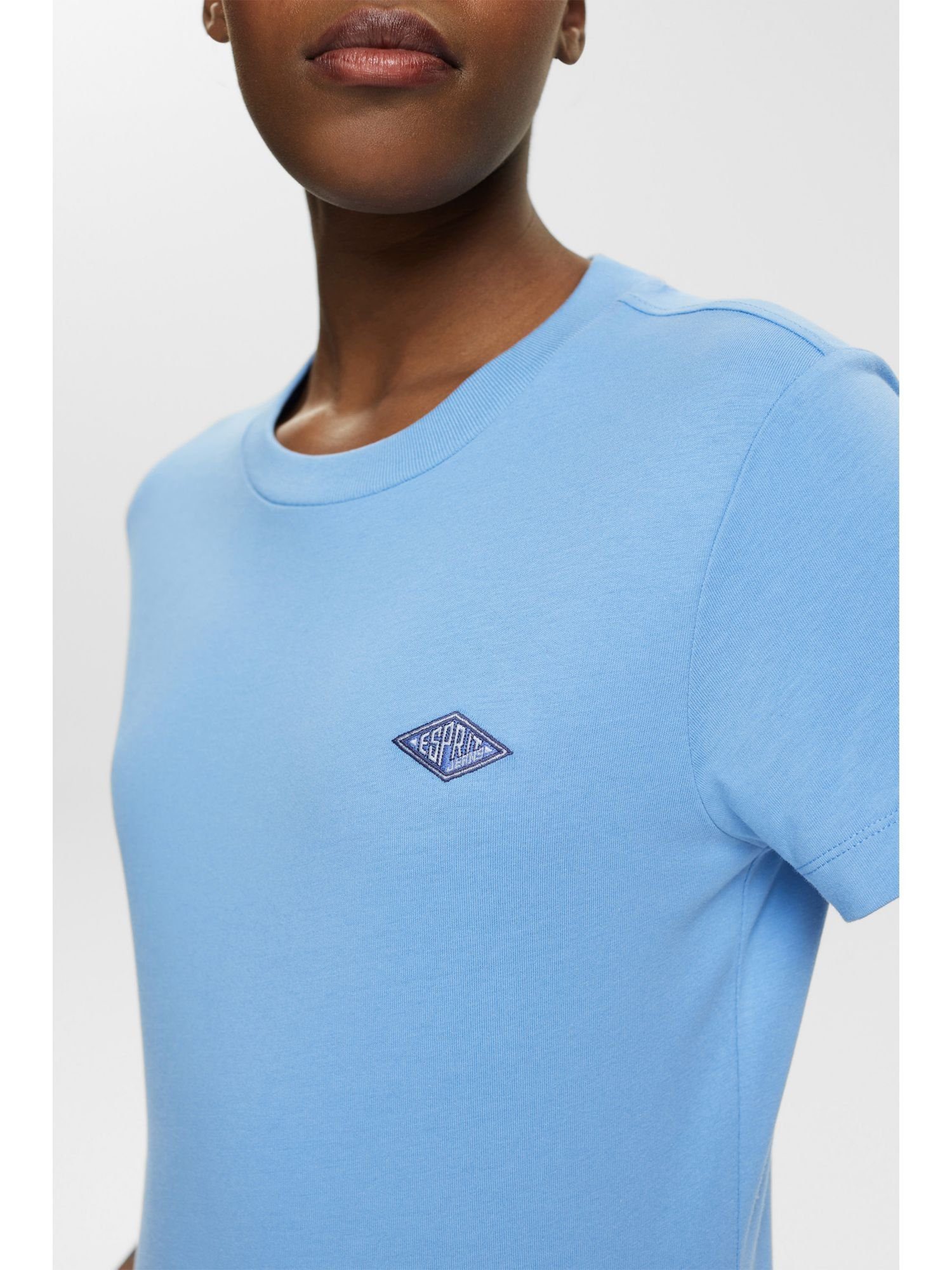 aus T-Shirt Esprit mit LAVENDER Logostickerei Langarmshirt Baumwolljersey (1-tlg) LIGHT BLUE