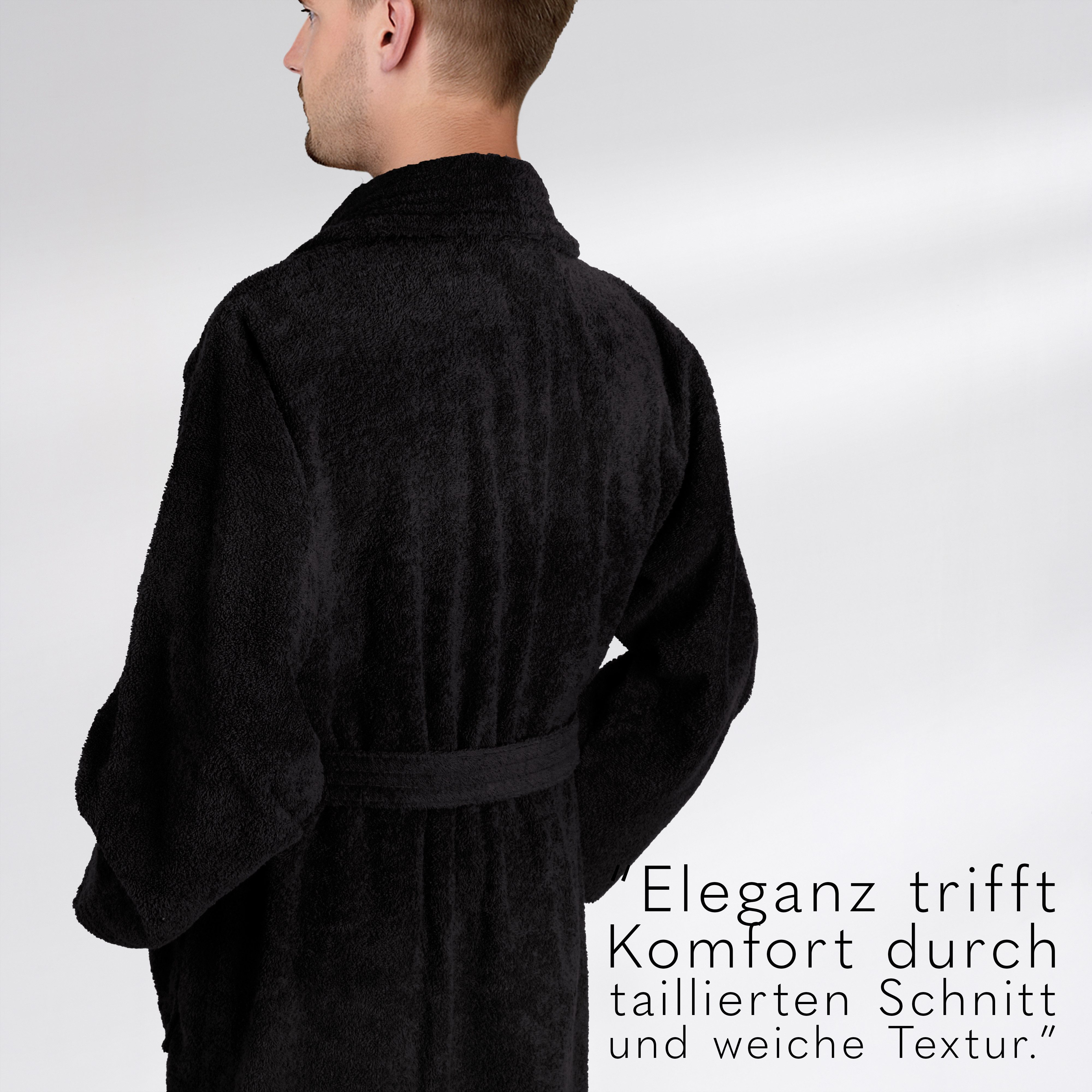 HAMMETEX Herrenbademantel hergestellt aus 100% Baumwolle – 380 g/m² Frottee, mit Taschen, Langform, Baumwolle, Schalkragen, Gürtel, saugfähig & Weich
