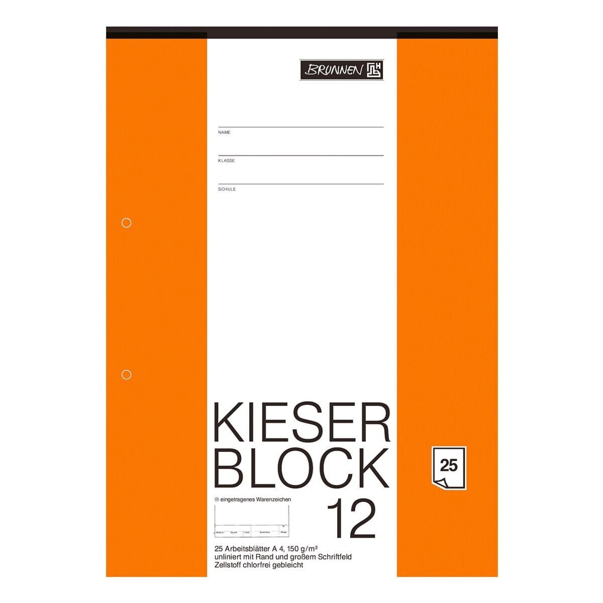 BRUNNEN Zeichenblock KIESER 080012, A4, 2-fach gelocht, mit Rand und Schriftfeld