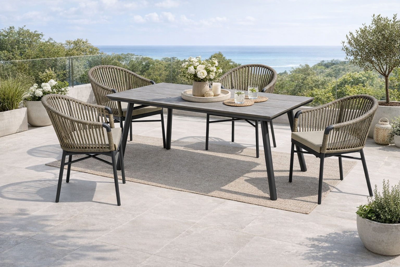 Destiny Garten-Essgruppe TORNO SAN MARINO, (Set, 5-tlg), Essgruppe 4 Se + Tisch 180x90 cm RE, anth.