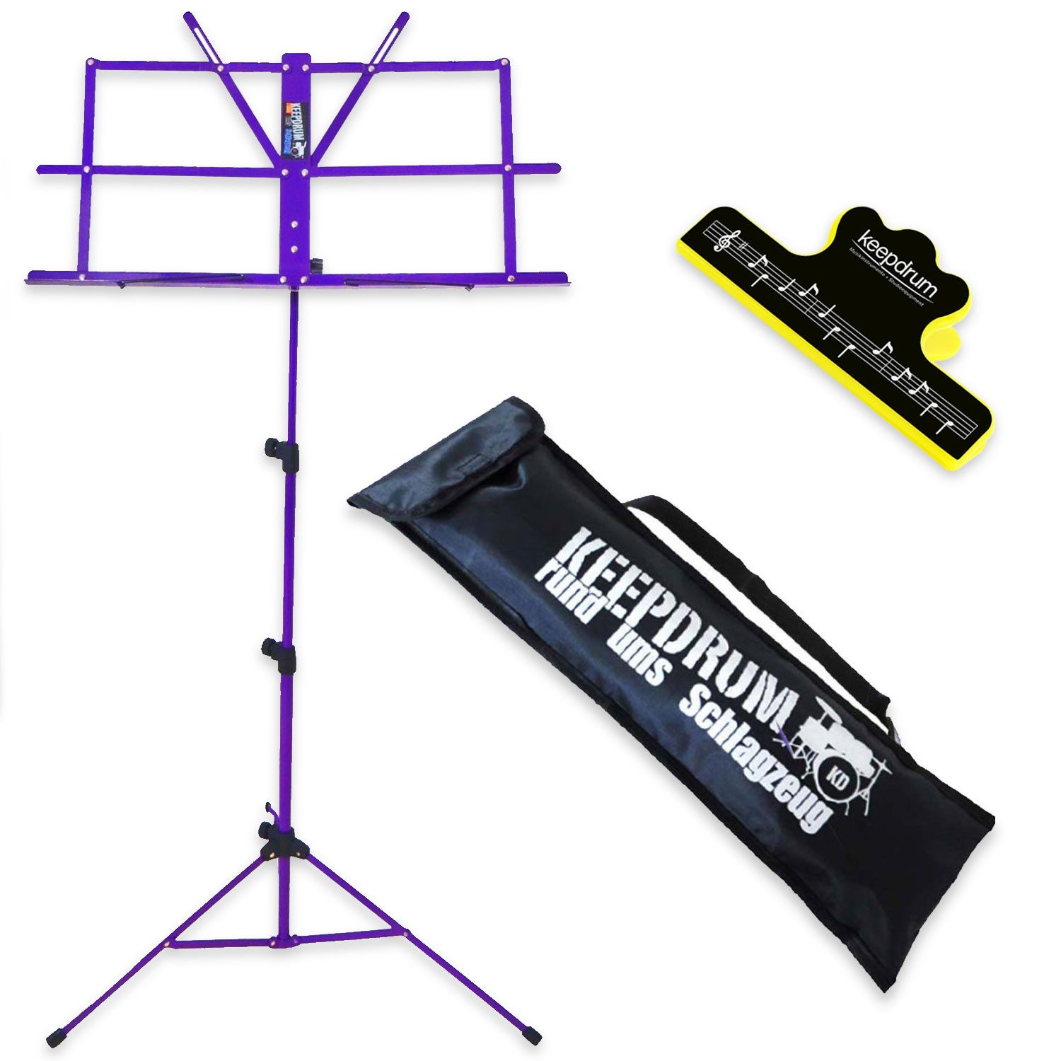 keepdrum Notenpult keepdrum Notenständer Lila MUS2FL mit Notenklammer, (1-tlg., Notenständer), Vorteils-Set mit Notenklammer