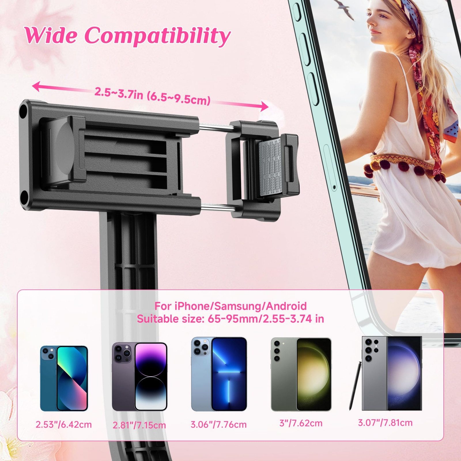 Bundviel Selfie-Stick Teleskopstativ Telefonhalter – Schwarz Selfie-Stick Klemmstativ – Bild 5 von 5