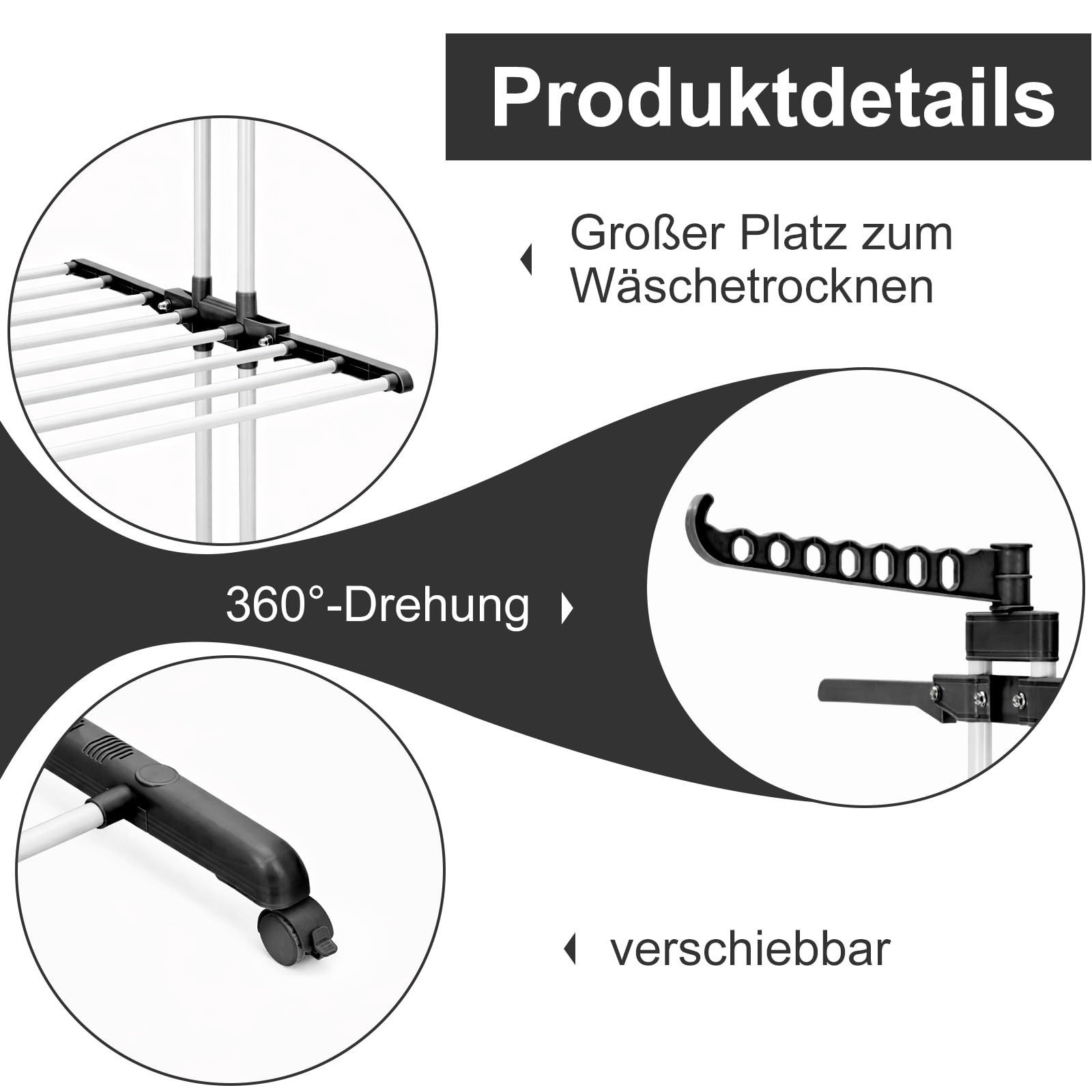 Youyijia Wäscheständer Wäscheständer mit 6 Klappbare Flügel und 2 Drehbar Seitenflügel