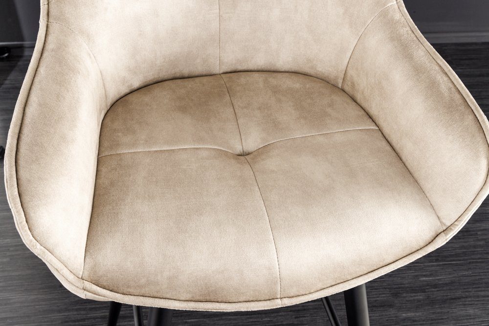 riess-ambiente Barhocker EUPHORIA champagner greige/schwarz – Samt, Metall-Beine, mit Lehne (Einzelartikel, 1 St), bequeme Polsterung mit Fußablage – ideal für Bar oder Küchentheke