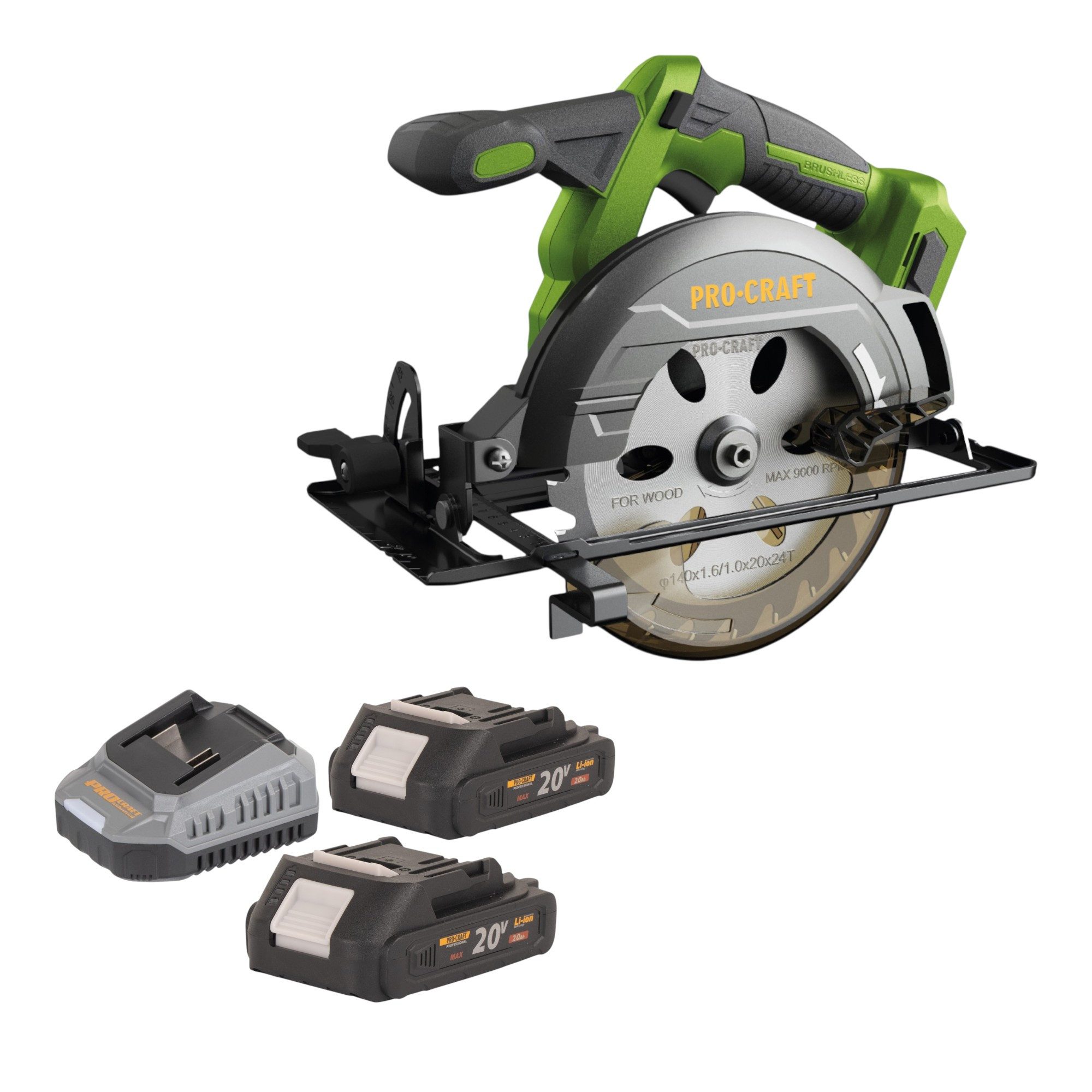 PRO CRAFT Akku-Handkreissäge PCA32-BB Akku Handkreissäge 20 V 165 mm Brushless + 2x Akku 2,0 Ah