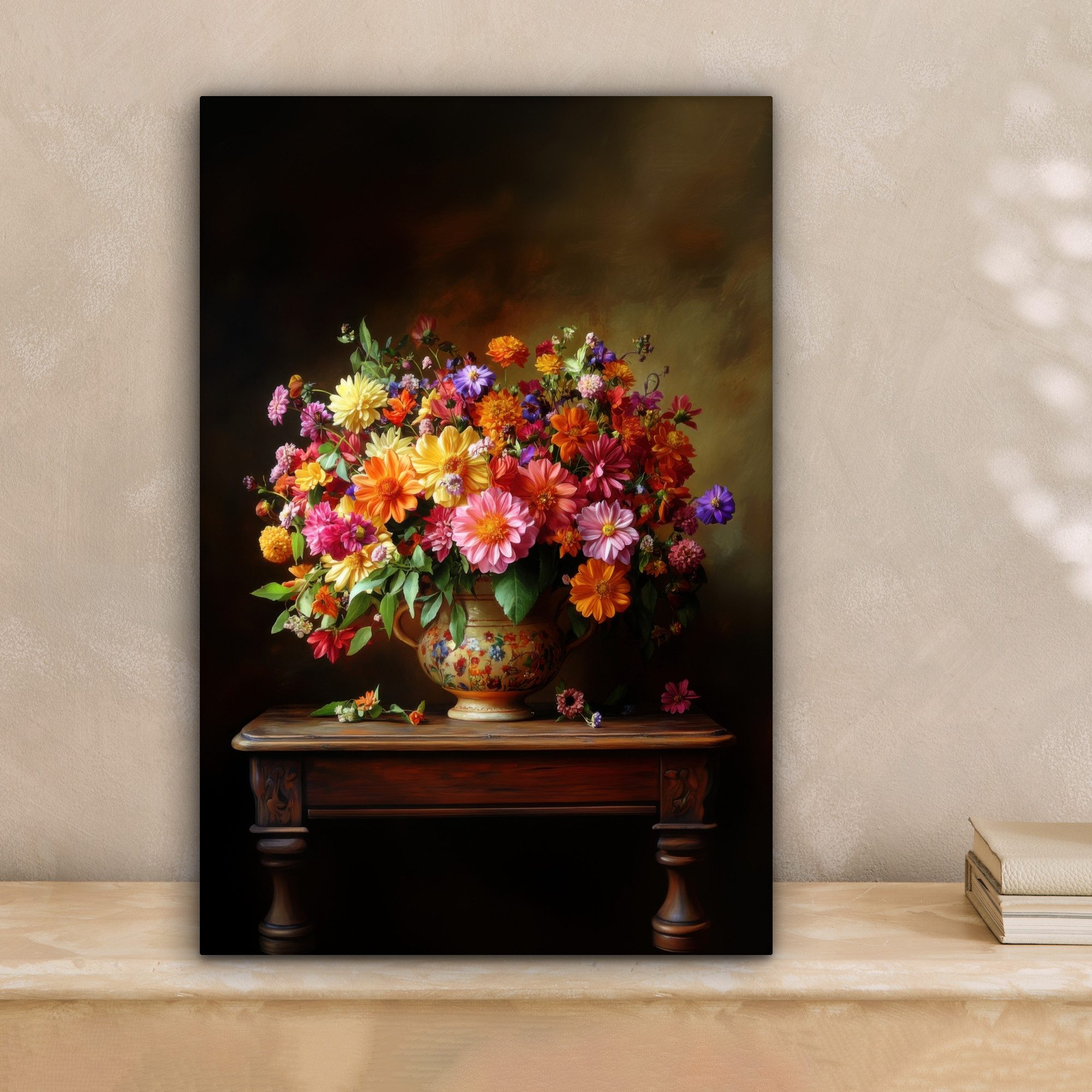 OneMillionCanvasses® Leinwandbild Farben - Blumenstrauß - Vase - Holz, Foto günstig online kaufen