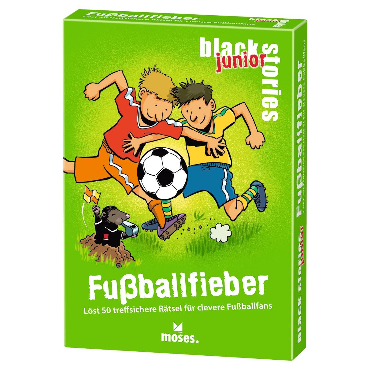 Moses. Verlag Spielesammlung black stories Rätselspiel junior Fußballfieber