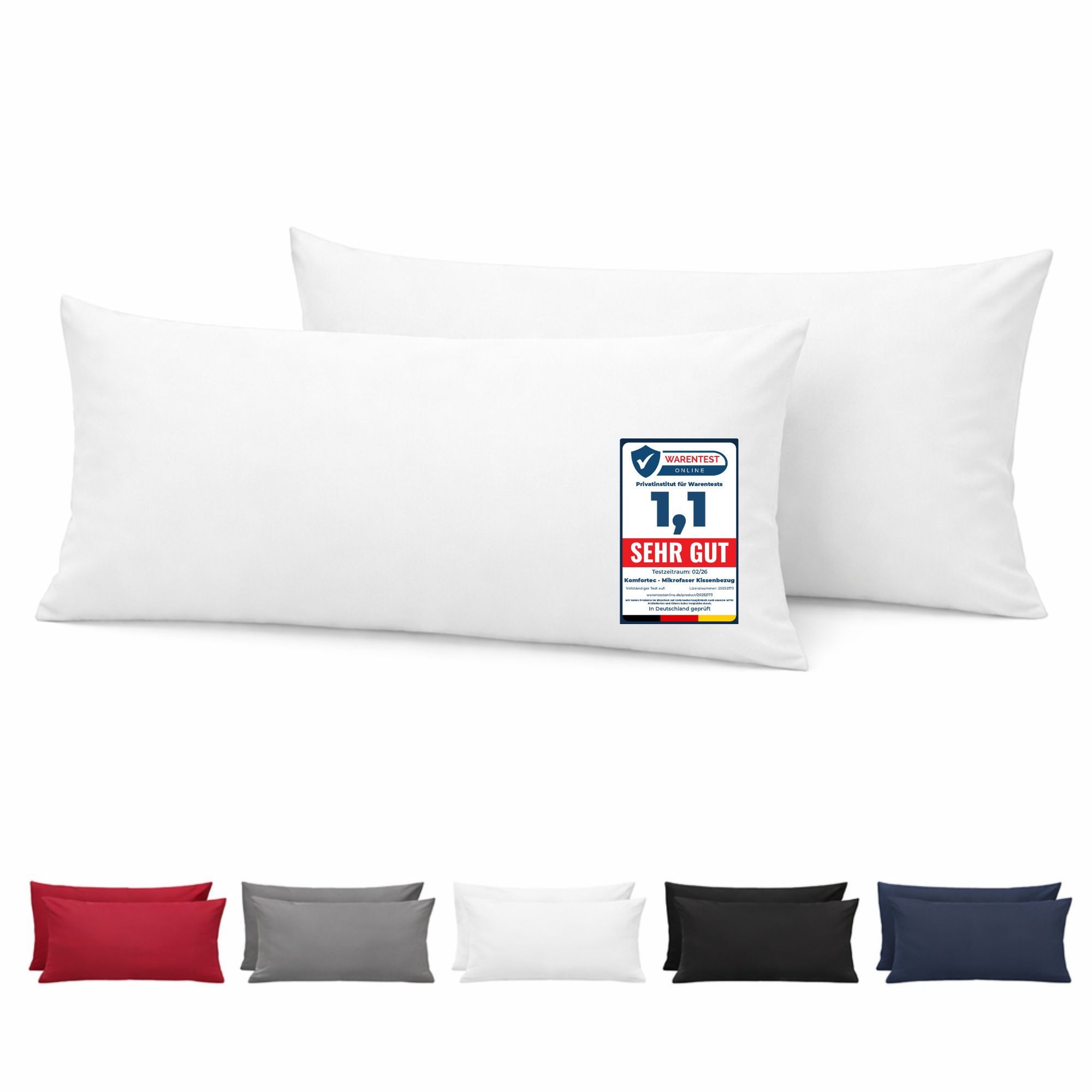 Komfortec Kissenbezug Premium Kopfkissenbezug, gebürstet 100% Mikrofaser 90g/m², (2 Stück), 40x80 cm mit Reißverschluss, Superweiches Kissenhülle Set