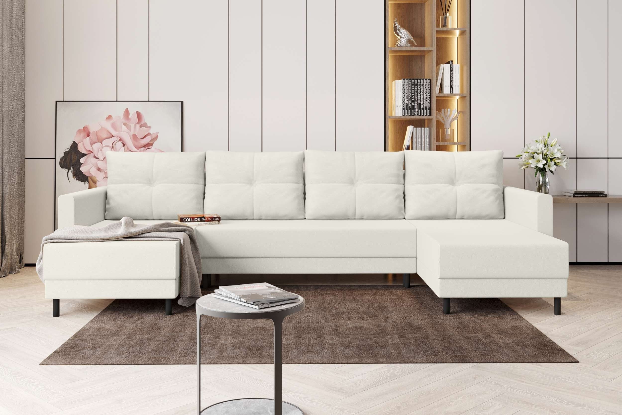 Sitzkomfort, Eckcouch, Sofa, U-Form, Stylefy Bettfunktion, Bettkasten, mit mit Modern Design Selena, Wohnlandschaft