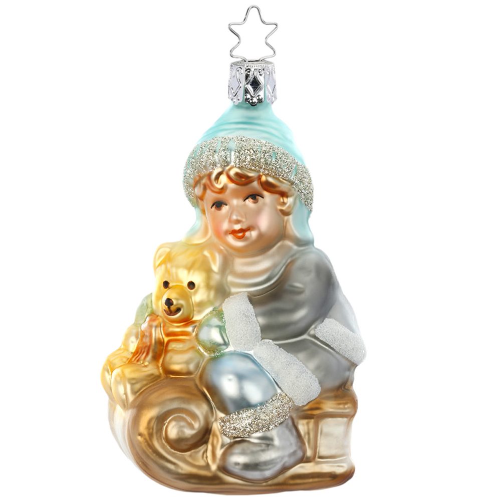 Christbaumschmuck INGE-GLAS® (1-tlg), Teddys handbemalt mundgeblasen, Schlittenfahrt