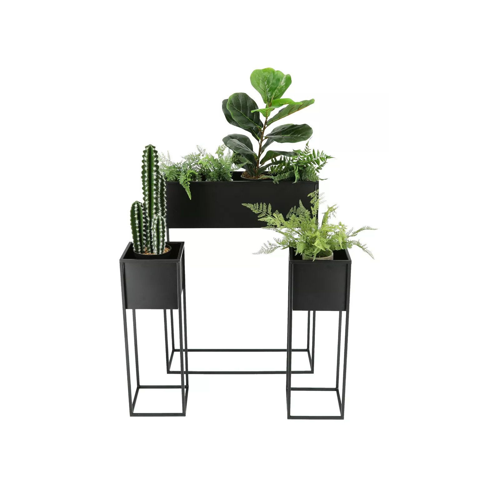 Meinposten Pflanzkübel Pflanzkasten schwarz Metall Eisen 3er Set Blumenkasten Kräuterkasten (3 St., 3er Set)