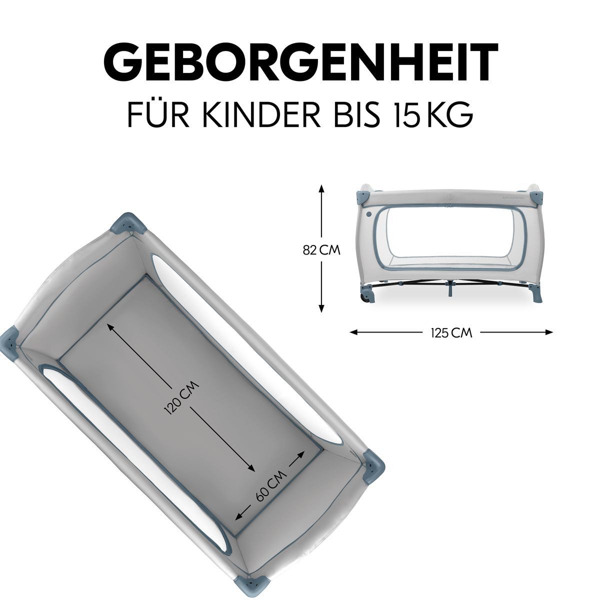 Hauck Baby-Reisebett Sleep N Play Go Plus Set - Palace - Dusty Blue, Baby Kinder Reisebett mit Seiteneingang, Matratze, Spielzelt & Rollen