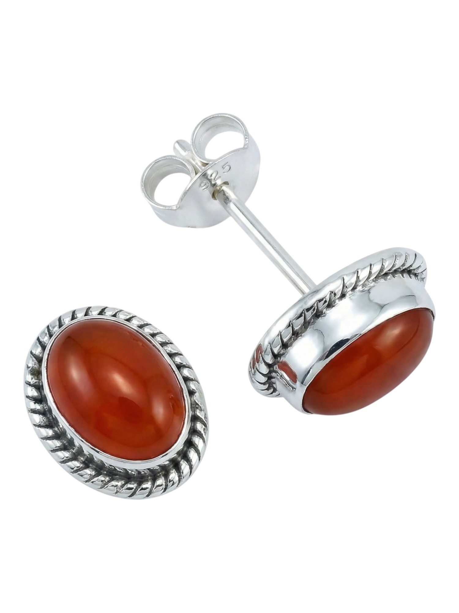 mantraroma Paar Ohrstecker NOHA aus 925 Silber mit Karneol (Paar, Paar Ohrringe mit Schmuckbeutel), 925 Sterling Silber Ohrringe für Damen