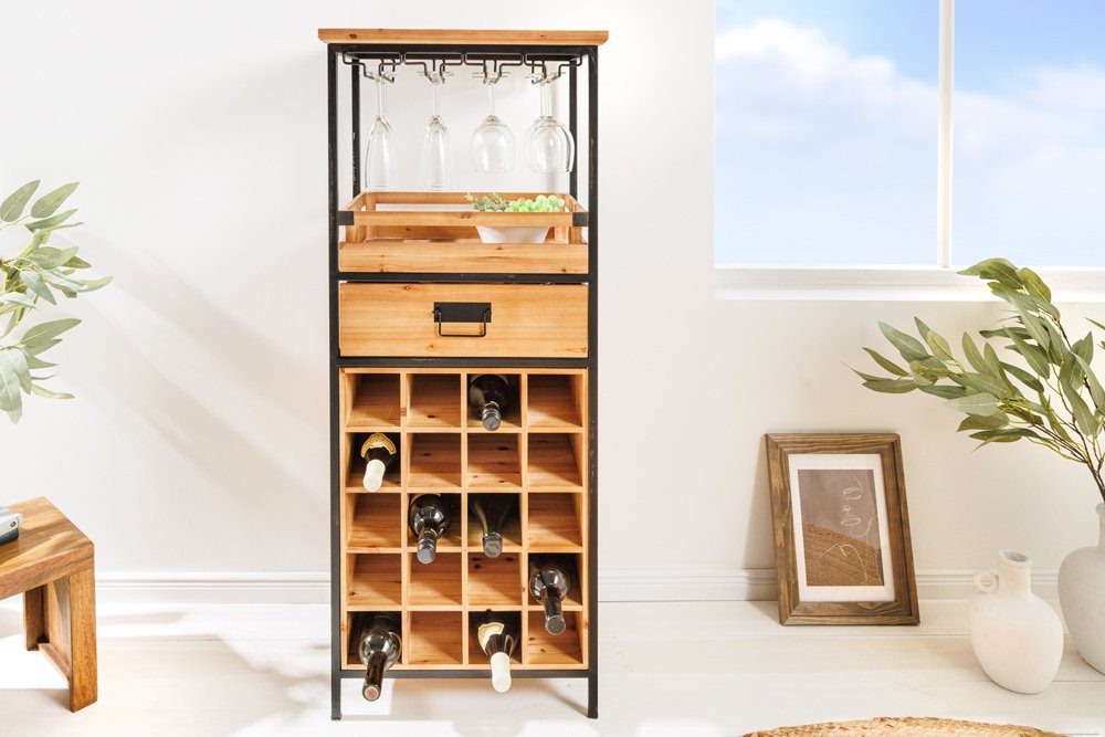 riess-ambiente Weinregal SEVENS SEAS 120cm natur / schwarz, Einzelartikel 1-tlg., Massivholz · Metall · mit Stauraum · 20 Flaschen · stehend · Design