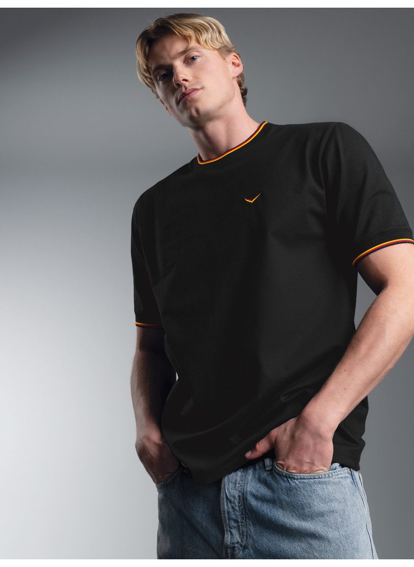 Trigema T-Shirt TRIGEMA Deutschland T-Shirt mit kontrastfarbigen Bündchen (1-tlg)
