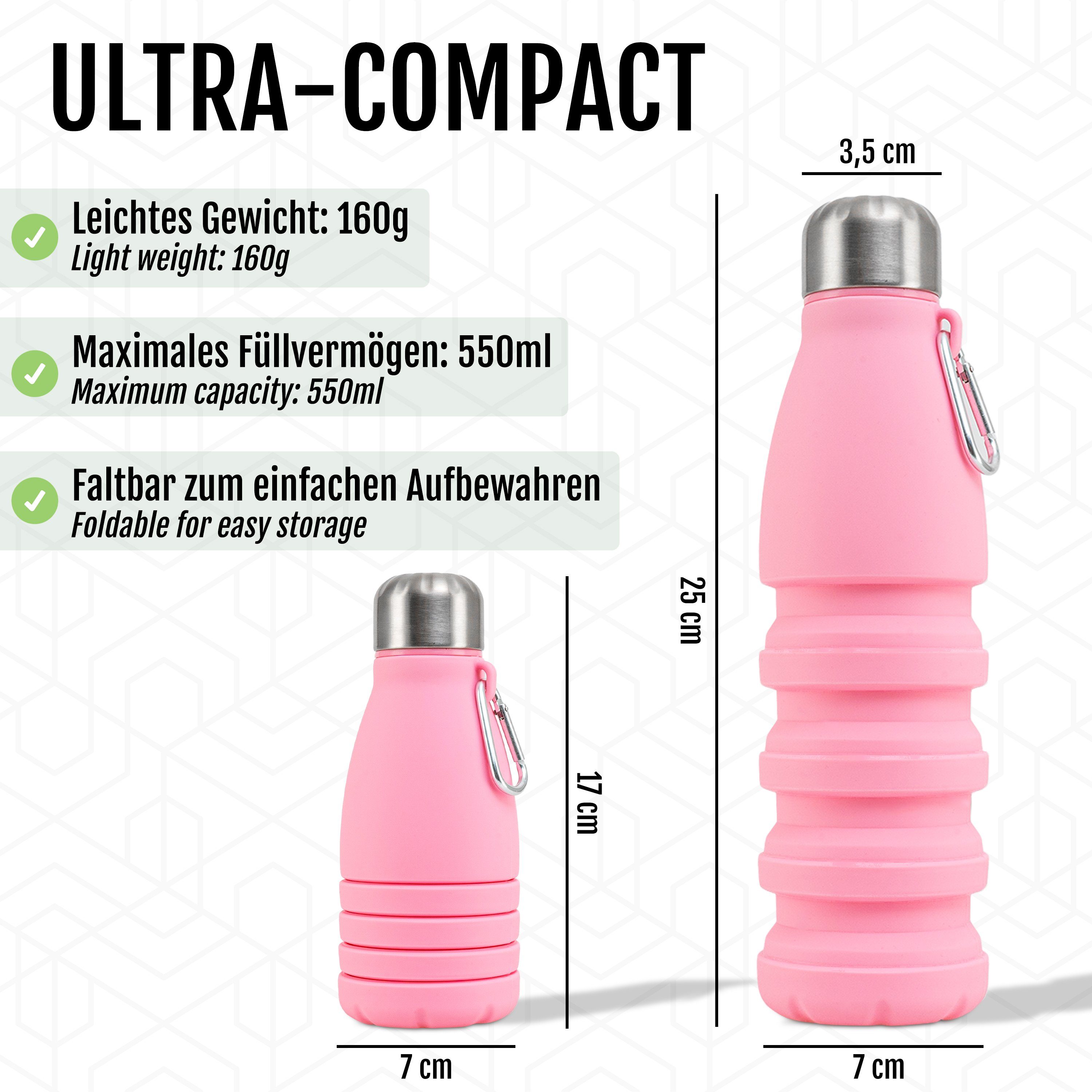 Trinkflasche Wasserflasche Faltbare in aus Rosa - (550ml) Silikon Perfekto24 Trinkflasche