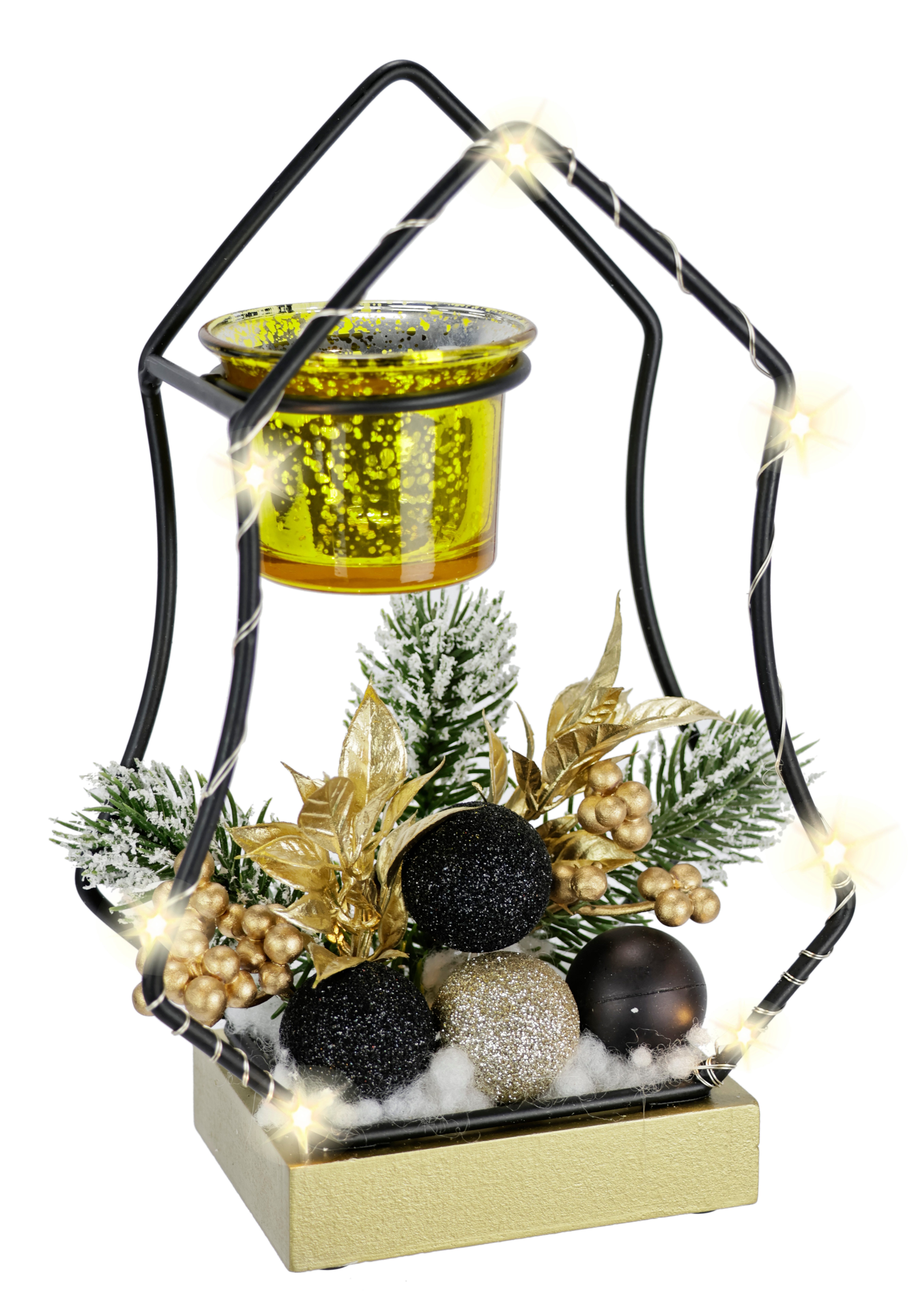 I.GE.A. Teelichthalter LED-Kerzenhalter, mit Glaseinsatz Tannenzweigen Beeren Weihnachtsdeko Kerzenständer