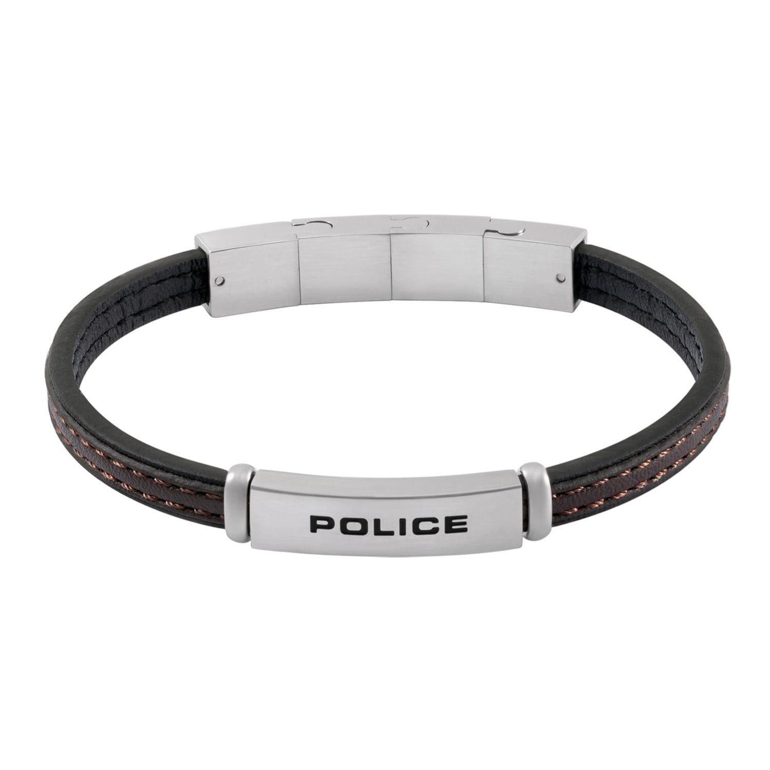 Police Edelstahlarmband HerrenRecall Leder Schwarz/Braun