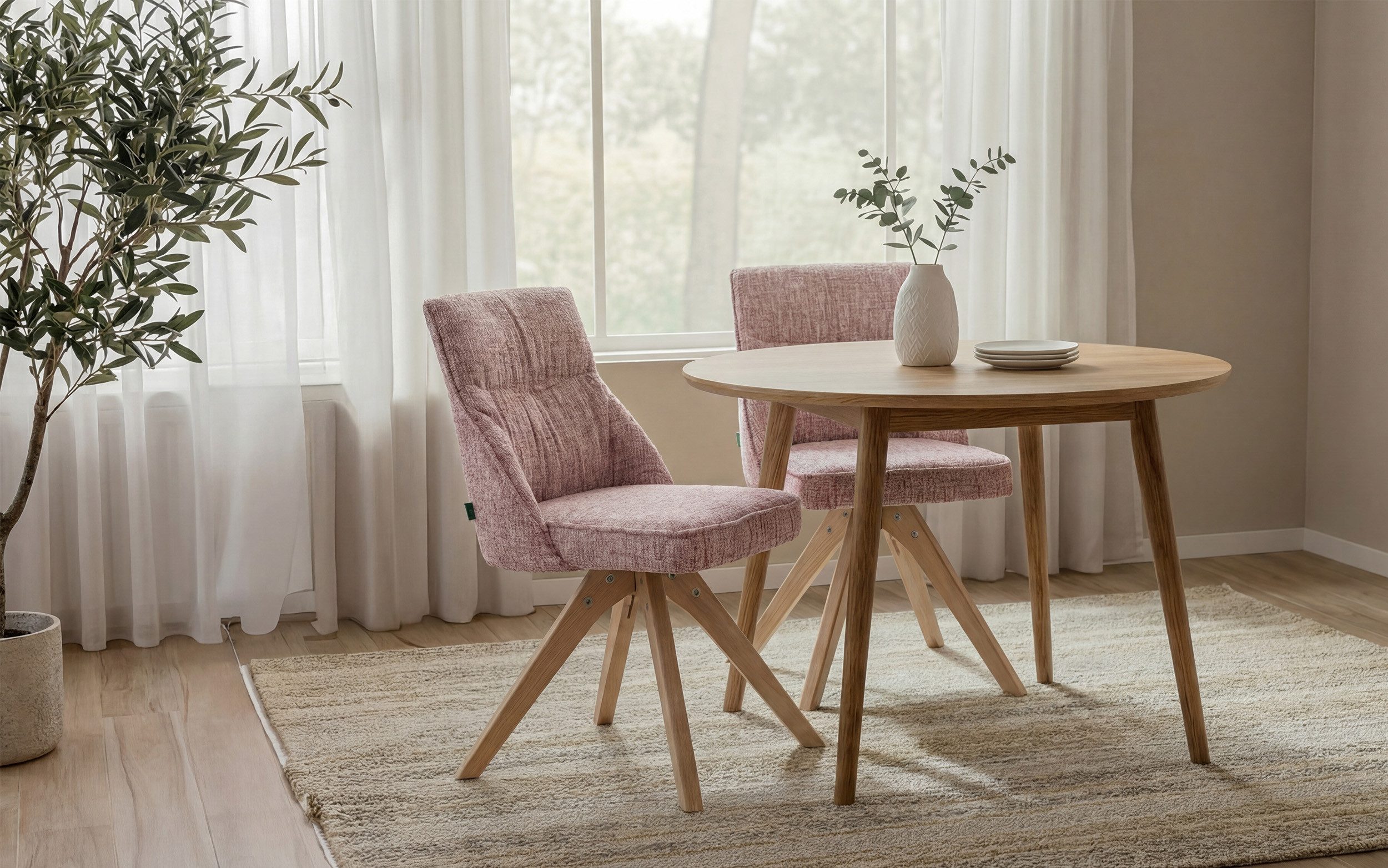 DUBI Möbel Polsterstuhl TALINA, 360° drehbar Massivholz Eiche Natur 2er-Set günstig online kaufen