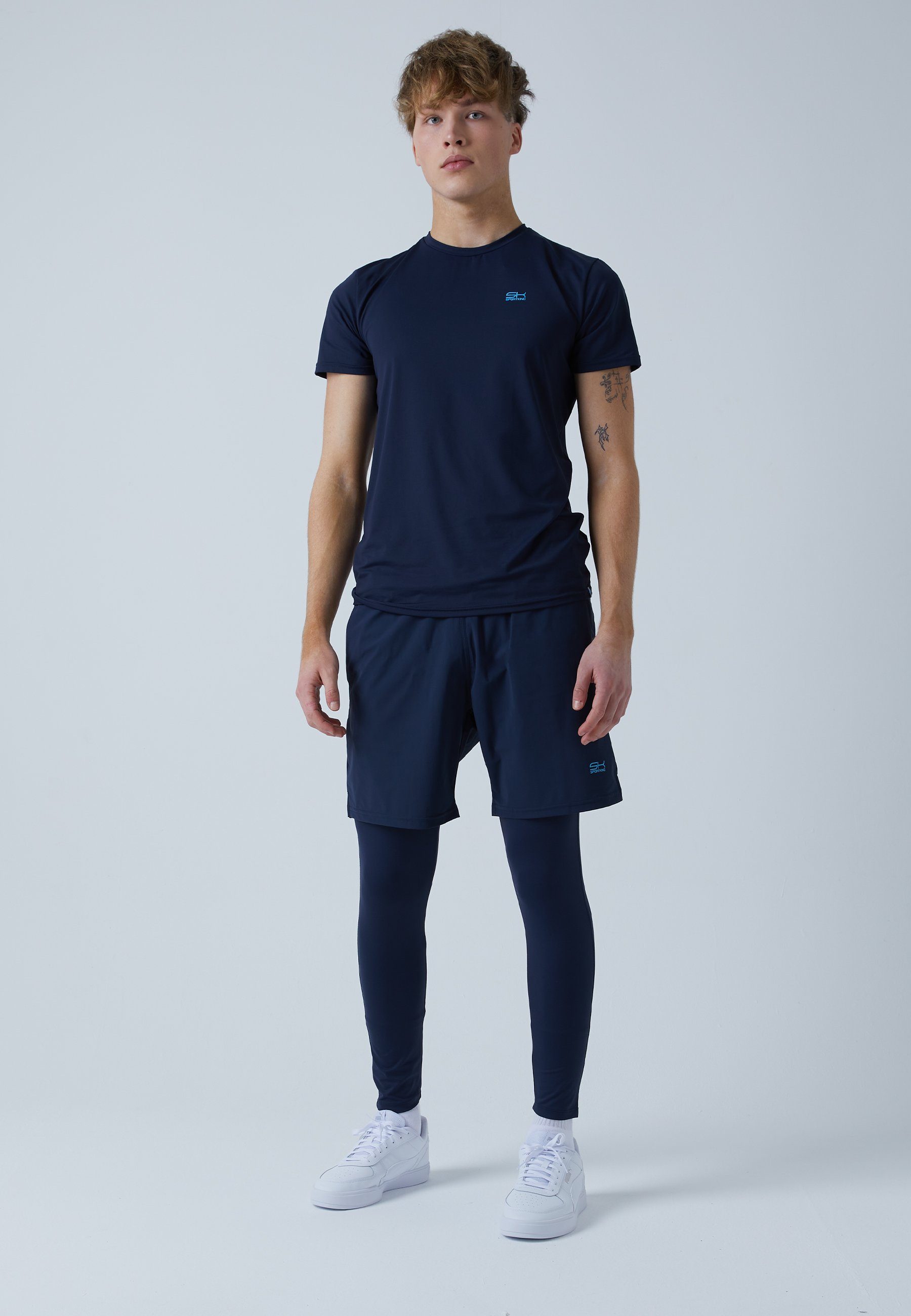 & Herren Sporthose mit Leggings Shorts Jungen navy 2-in-1 SPORTKIND blau