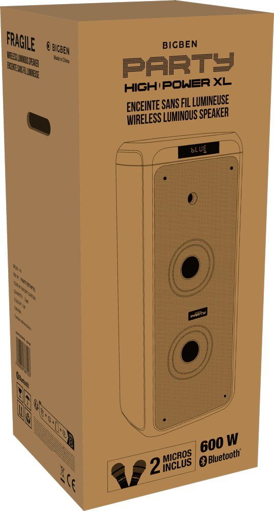 BigBen PARTY 40 W, portabler Party Box Disco Lautsprecher kabellos, 2 Box AU387223 Bluetooth XL Mikro (Bluetooth, Party-Lautsprecher XL inkl. Licht mit RGB-Beleuchtung, Mikrofone), mit Fernbedienung