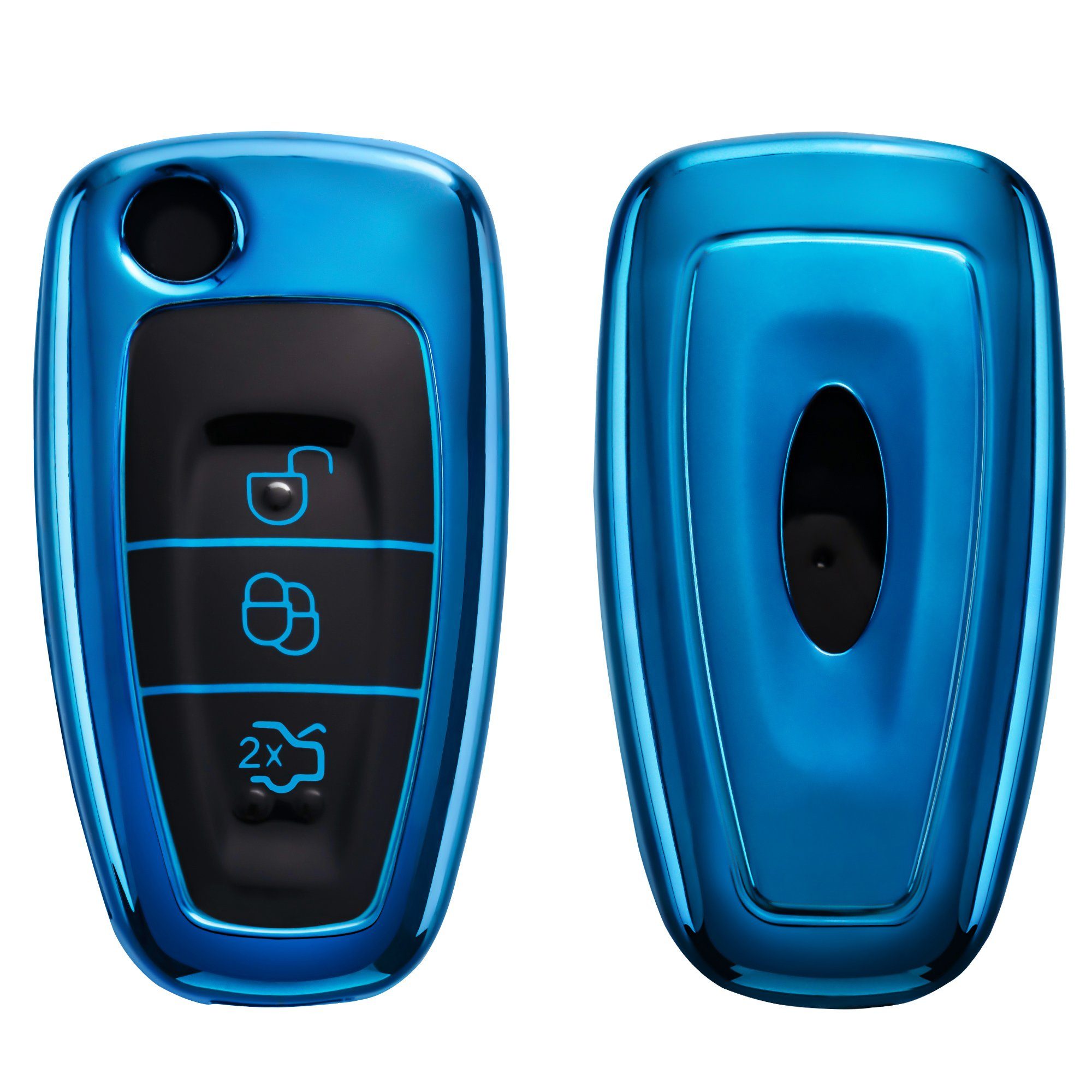 kwmobile Schlüsseltasche Autoschlüssel Hülle für Ford, Schlüsselhülle Silikon Case Schlüssel Cover Hochglanz Blau