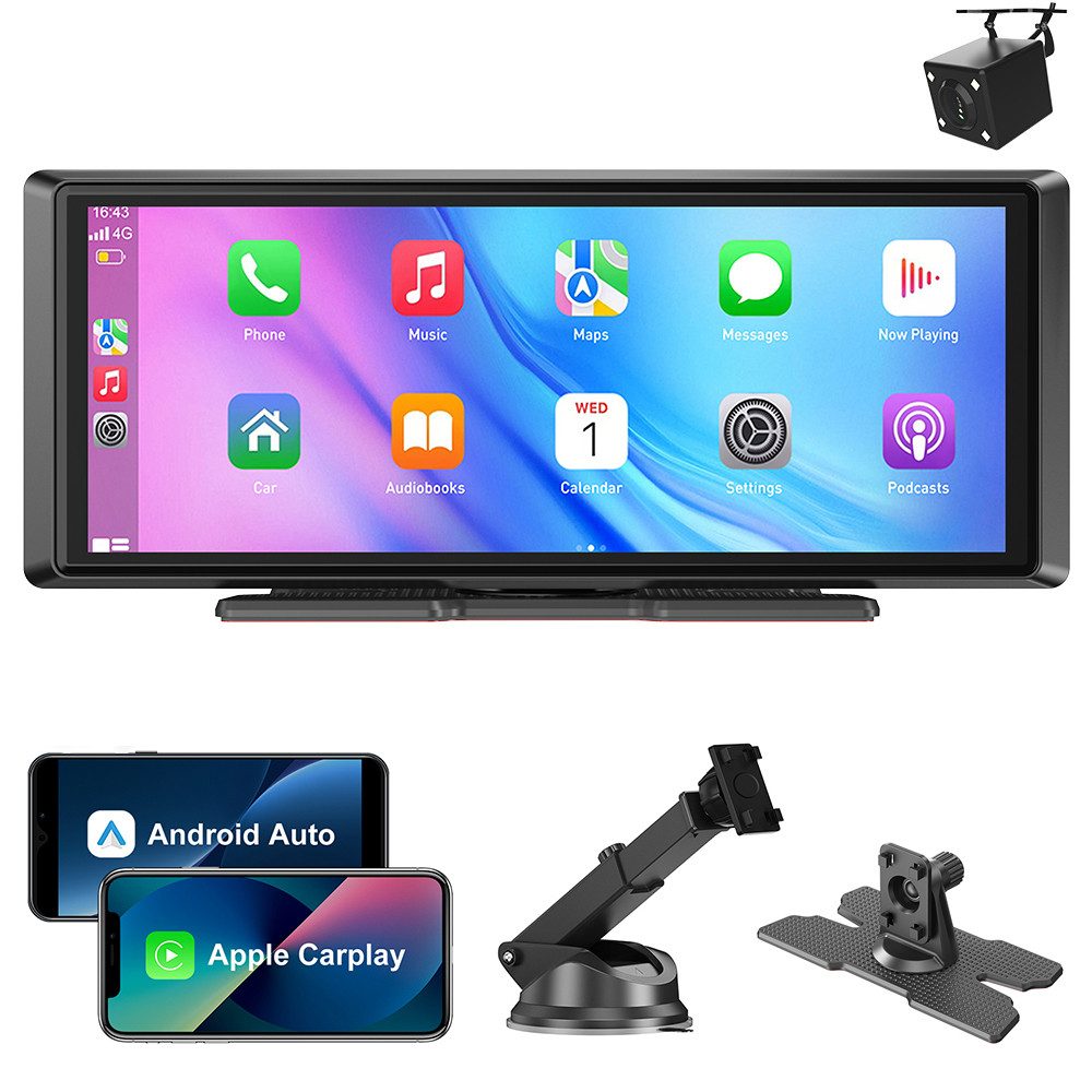 ESSGOO Tragbar Kabellos Apple Carplay Android Auto 8" Touchscreen Bluetooth Navigationsgerät (Autoradio Bluetooth Sprachsteuerung)