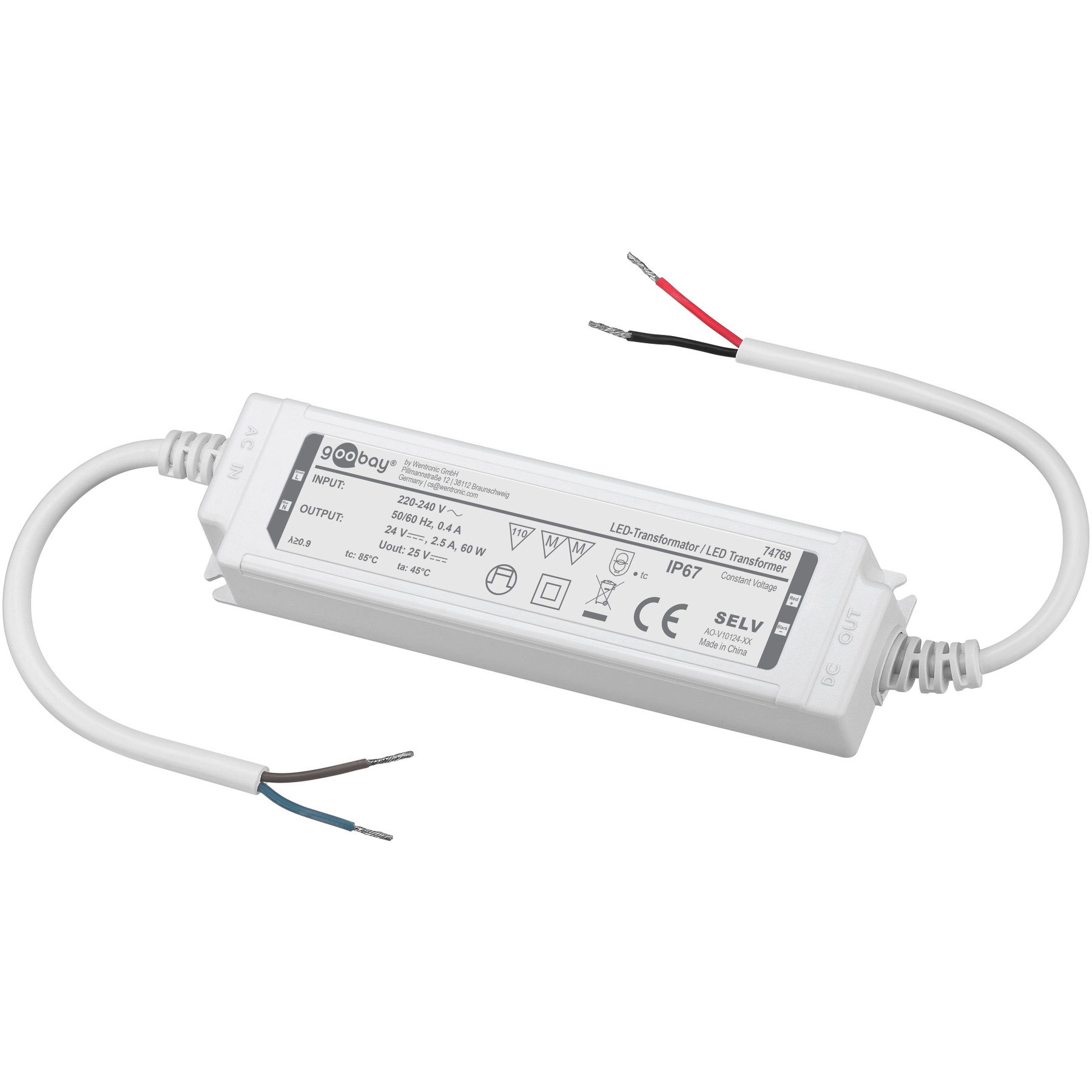 Goobay GOOBAY Wetterfester LED-Trafo 24V DC, 60W, 4.16 A, IP67 LED Trafo
