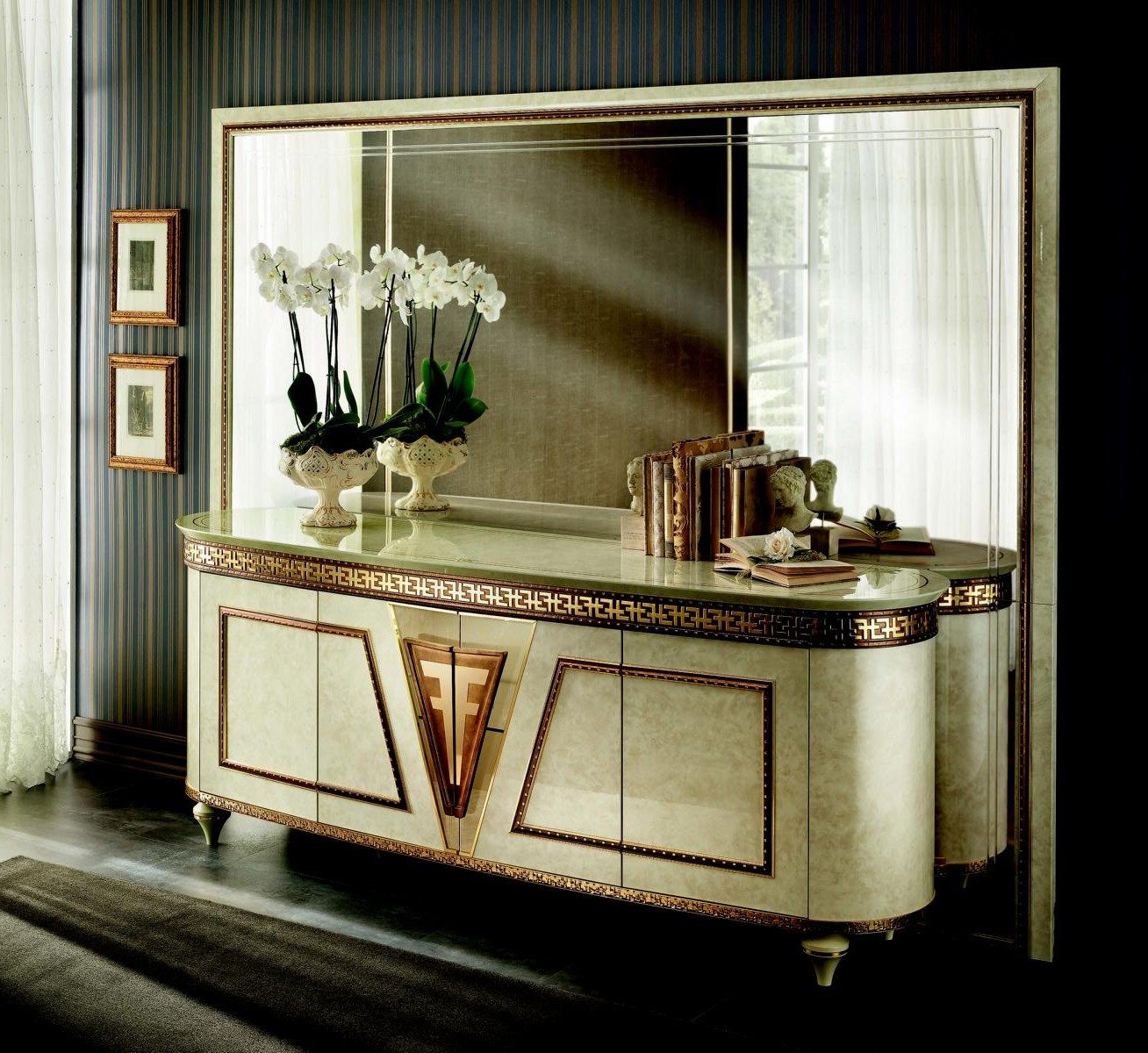 Xlmoebel Anrichte Spiegel Kommode Set 2tlg Holz Antik Stil für Schlafzimmer, Made in Europa