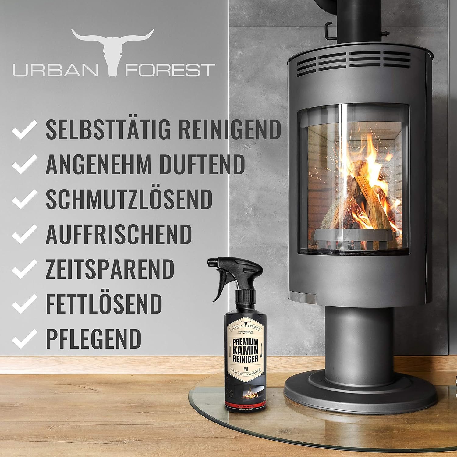 URBAN FOREST Kamin Reiniger Kaminreiniger, Ofen Glasreiniger für Kamine Reinigungsspray (1-St)