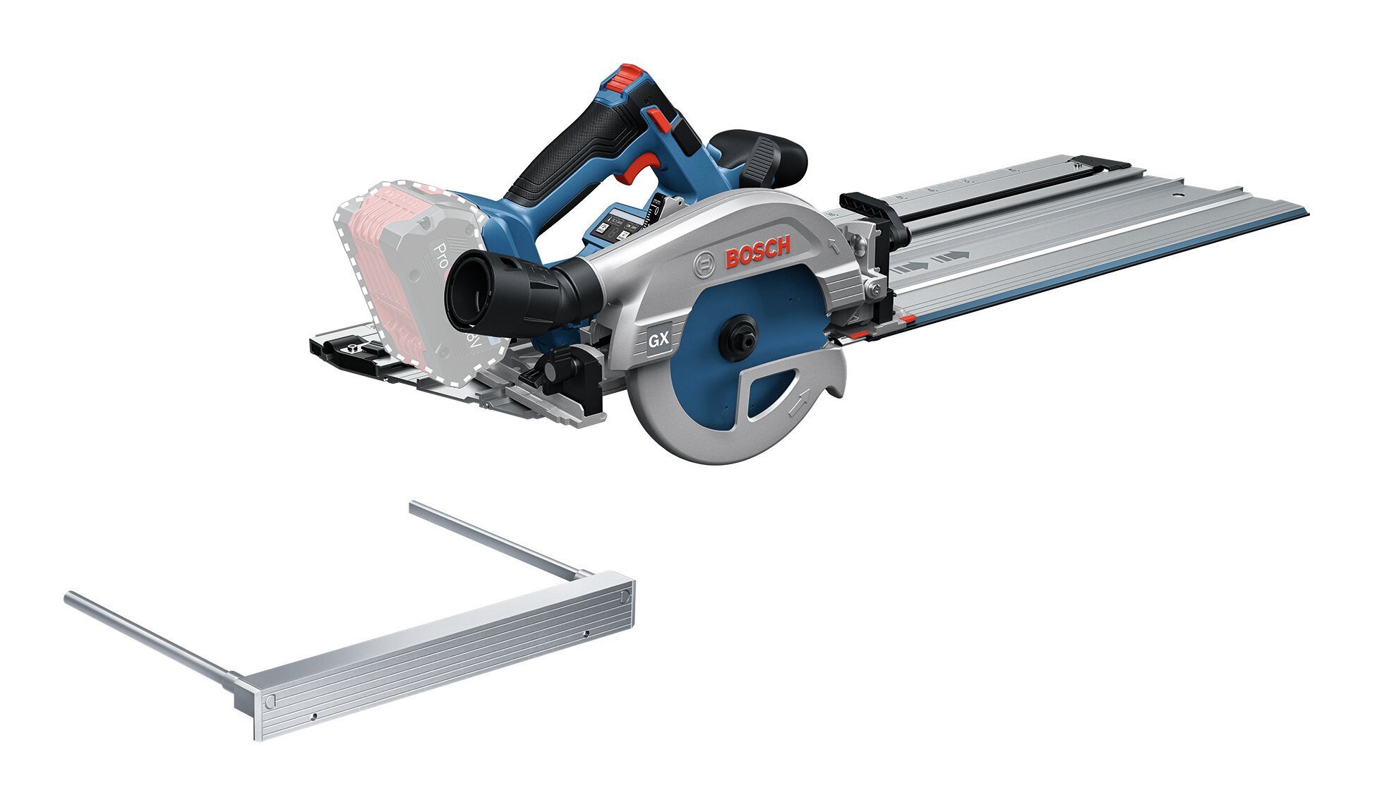BOSCH Akku-Handkreissäge GKS 18V-57-2 GX, Kreissäge Ohne Akku mit Führungsschiene FSN 440 X - im Karton